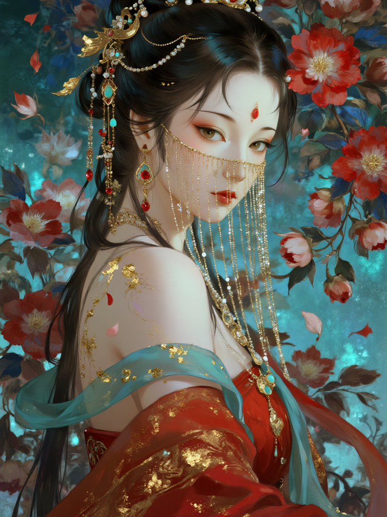 古风花影中的华丽仕女
