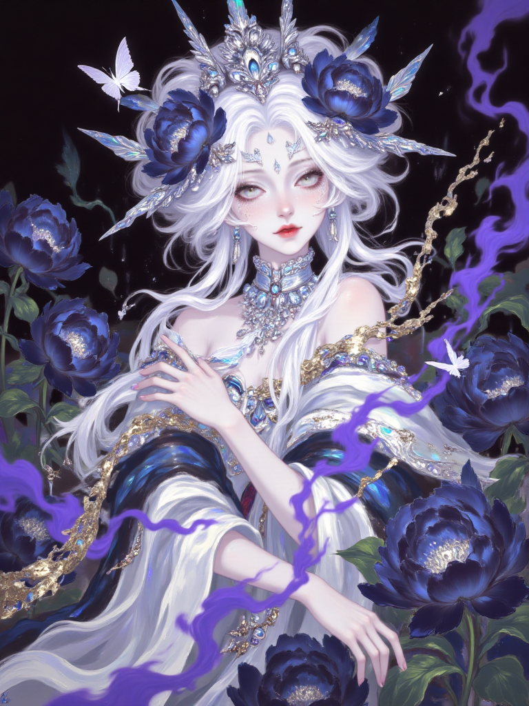 幽蓝花海中的梦幻精灵少女
