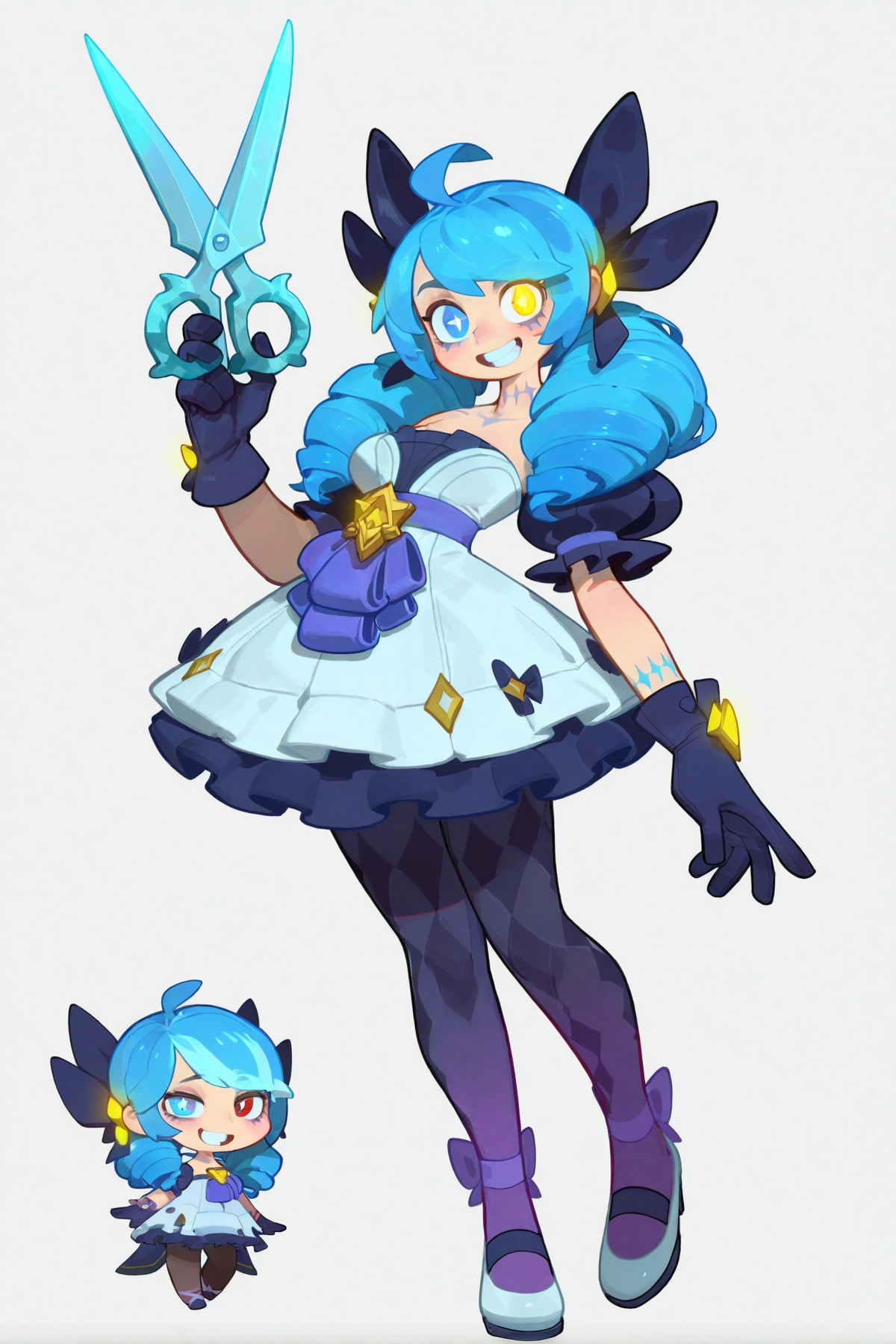 蓝发双马尾剪刀少女角色立绘
