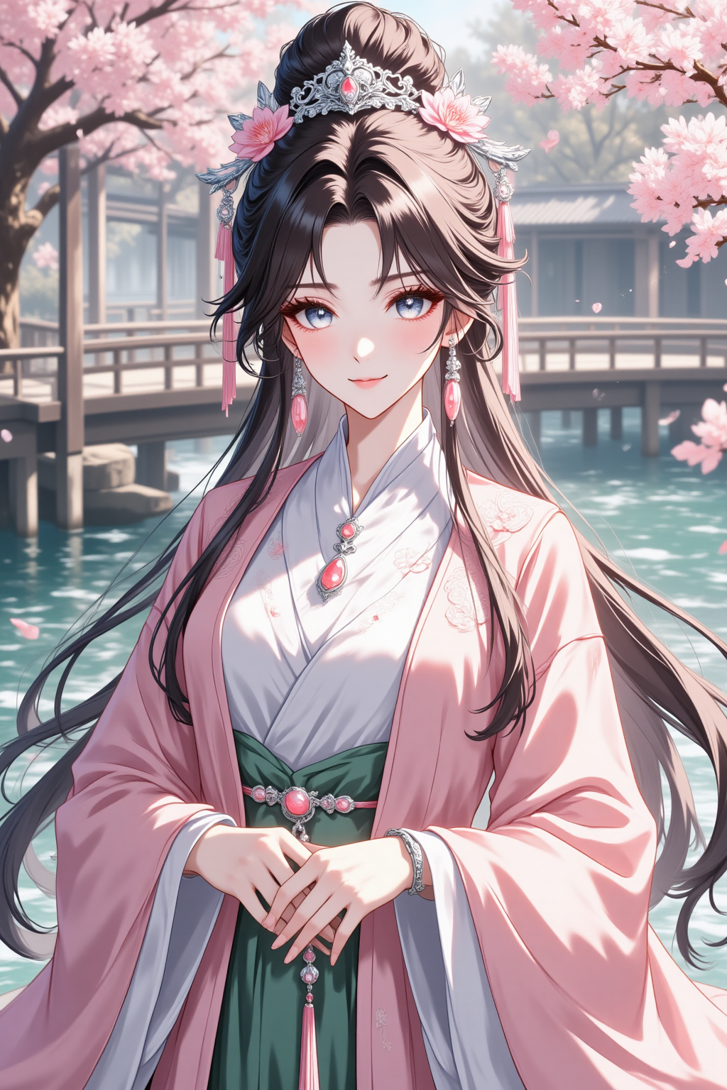 樱花庭院中的古风仕女
