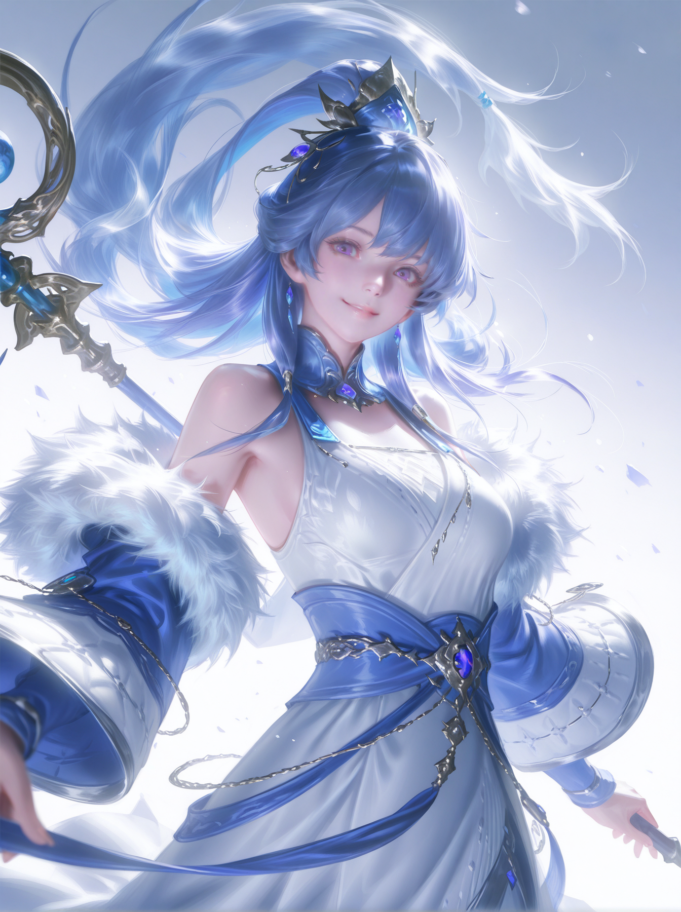 蓝发奇幻女法师的高光立绘