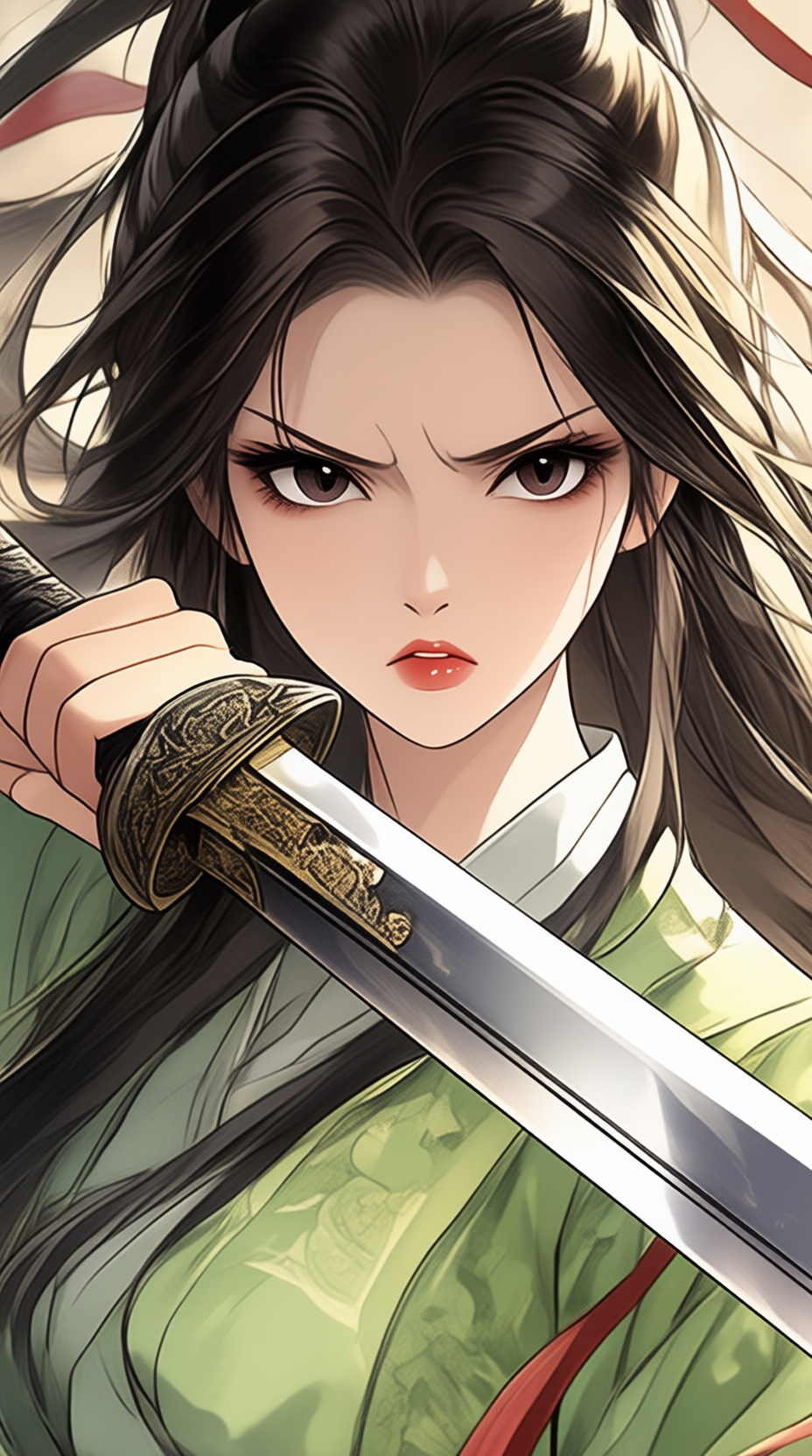 古风武侠风角色持剑特写插画