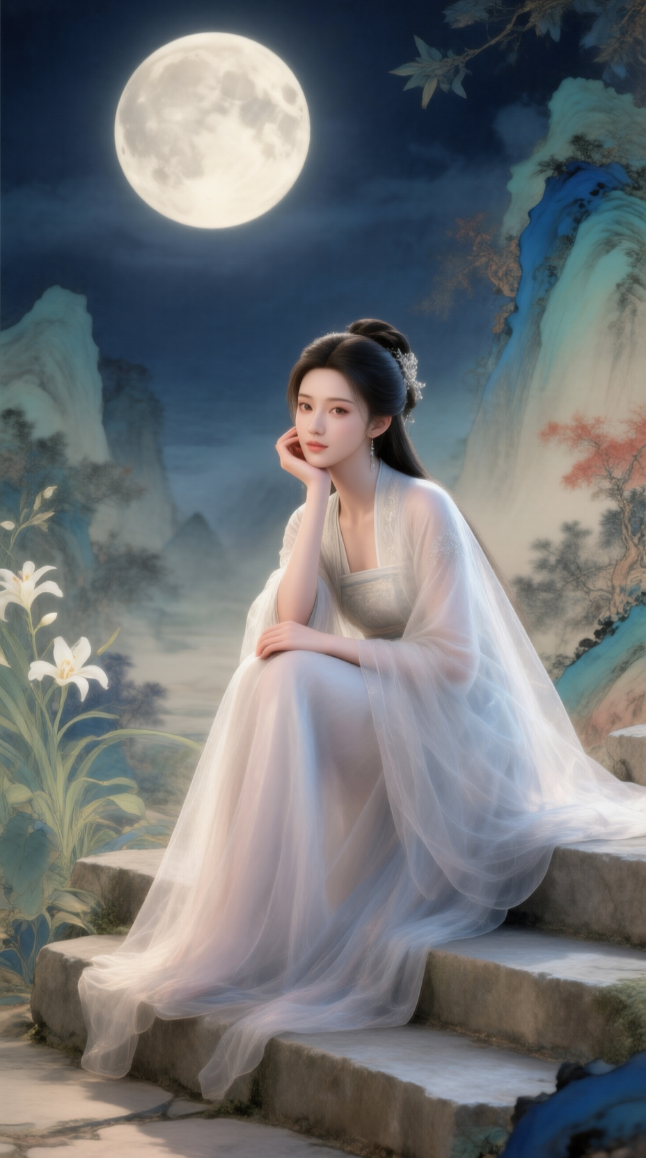 Qwen_3D人物+工笔背景风