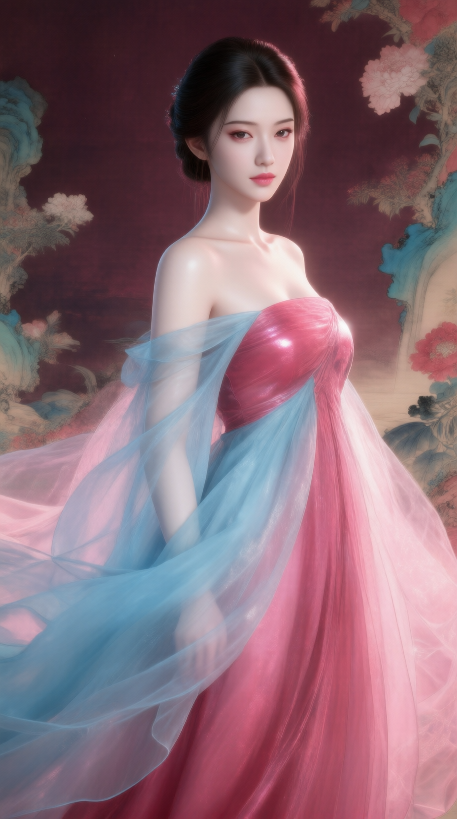 Qwen_3D人物+工笔背景风