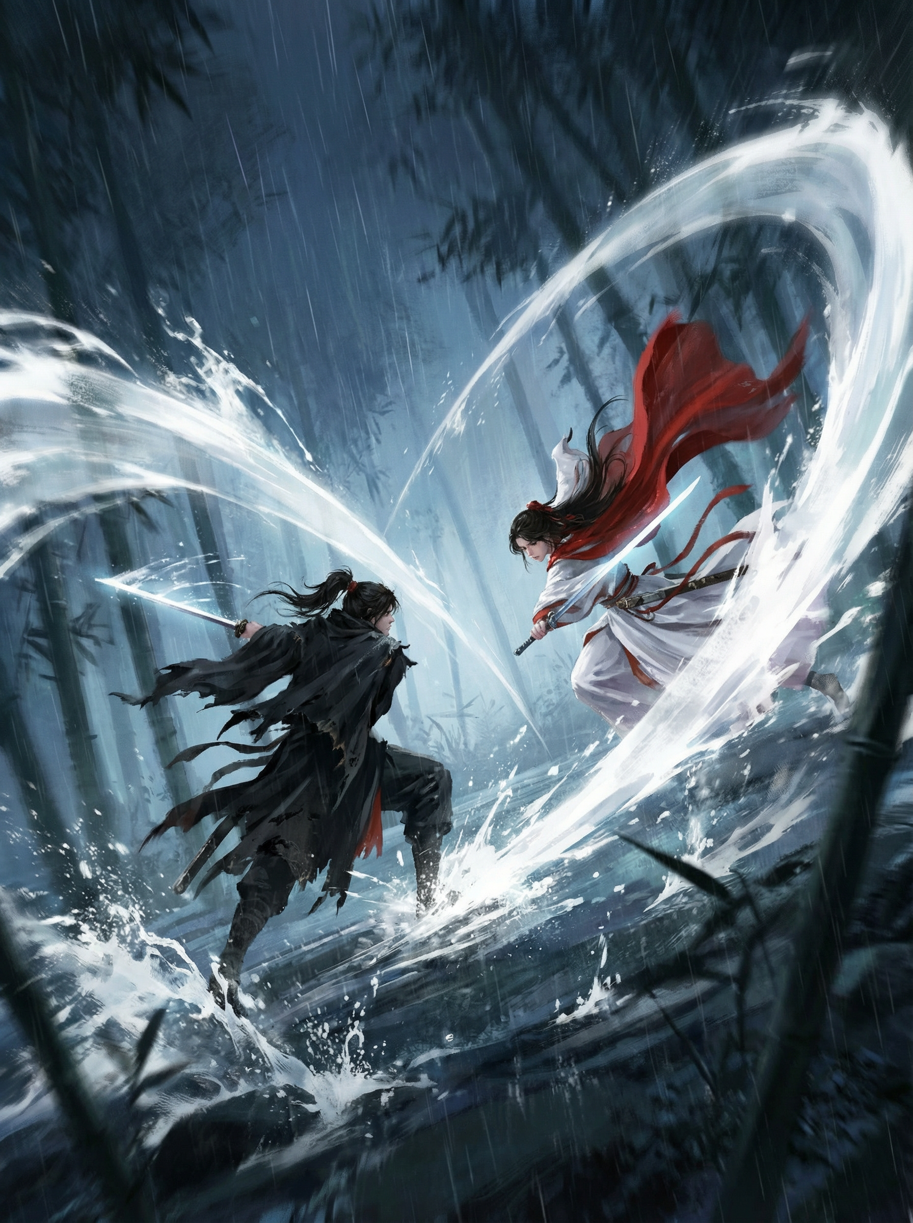江湖剑客对战插画绘图手绘动漫武士