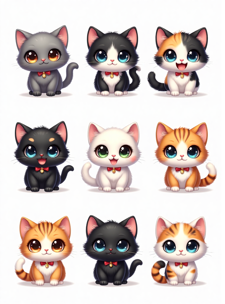 萌系卡通小猫角色九宫格合集