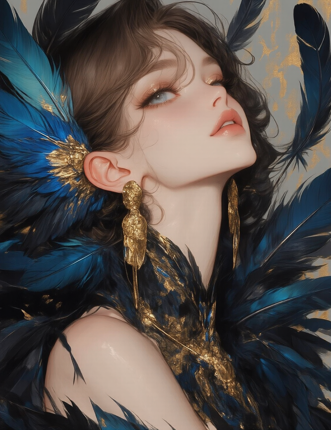 CG厚涂插画美宣KV人像-华丽孔雀美人