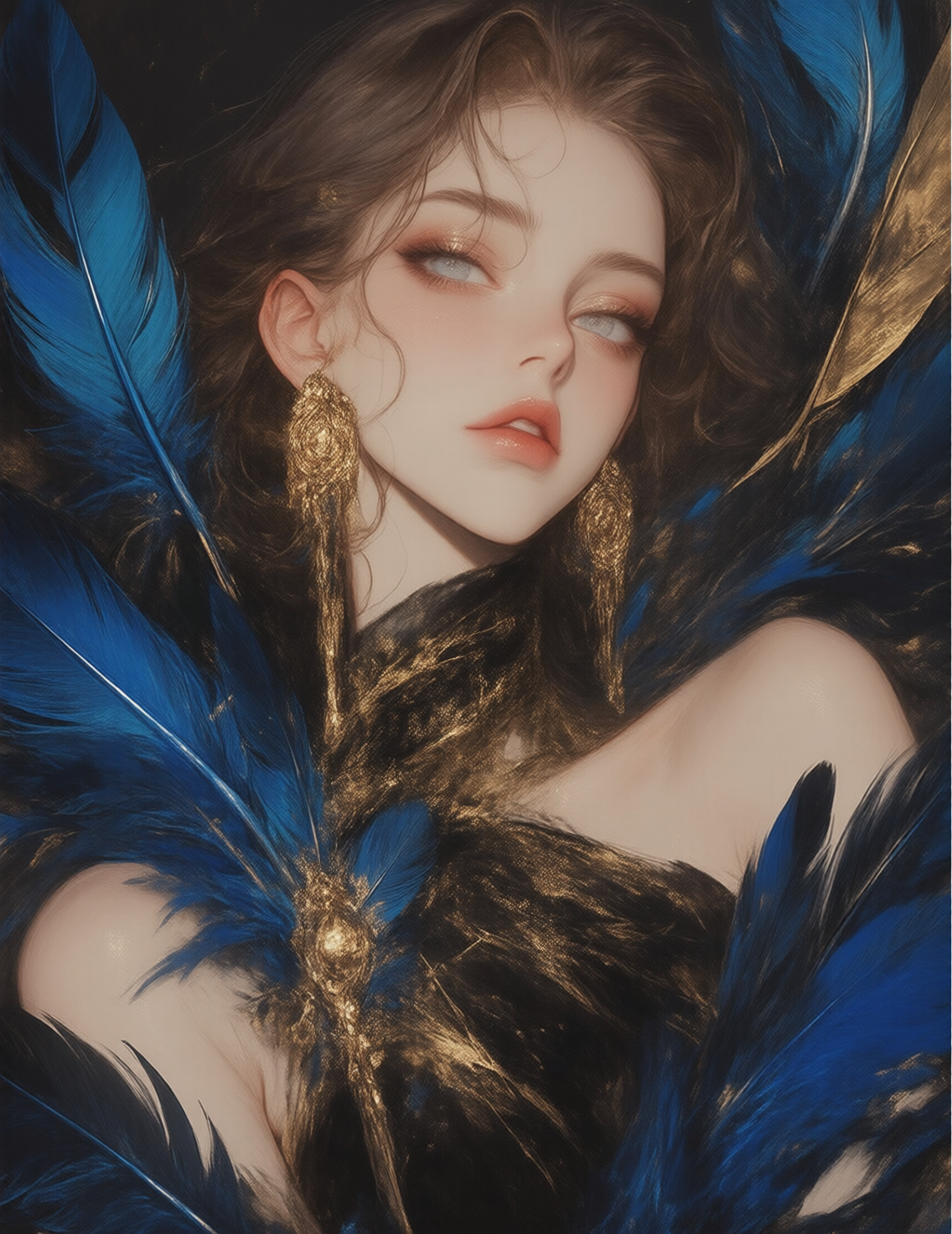 CG厚涂插画美宣KV人像-华丽孔雀美人