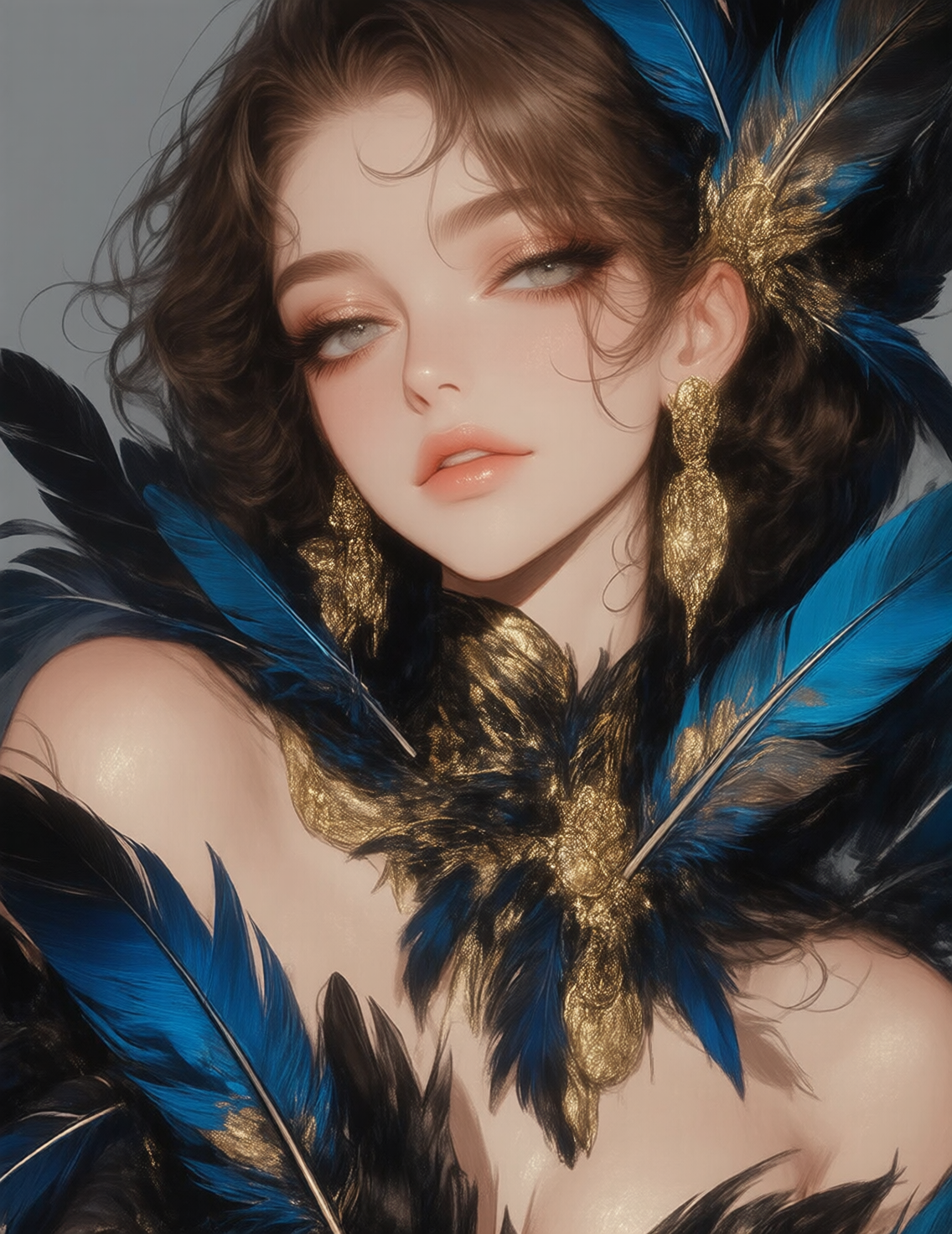 CG厚涂插画美宣KV人像-华丽孔雀美人