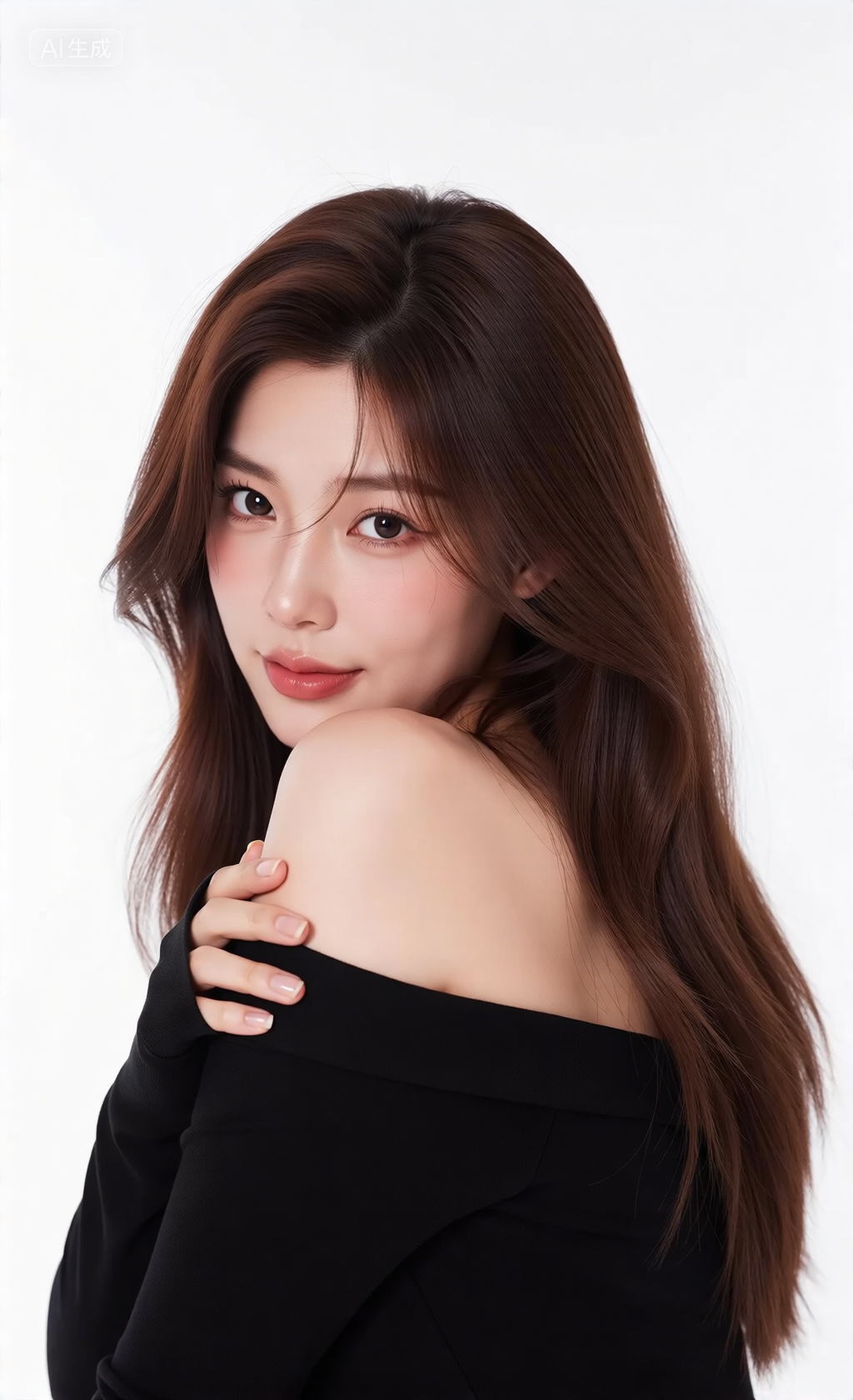 简约白底的长发女性肖像