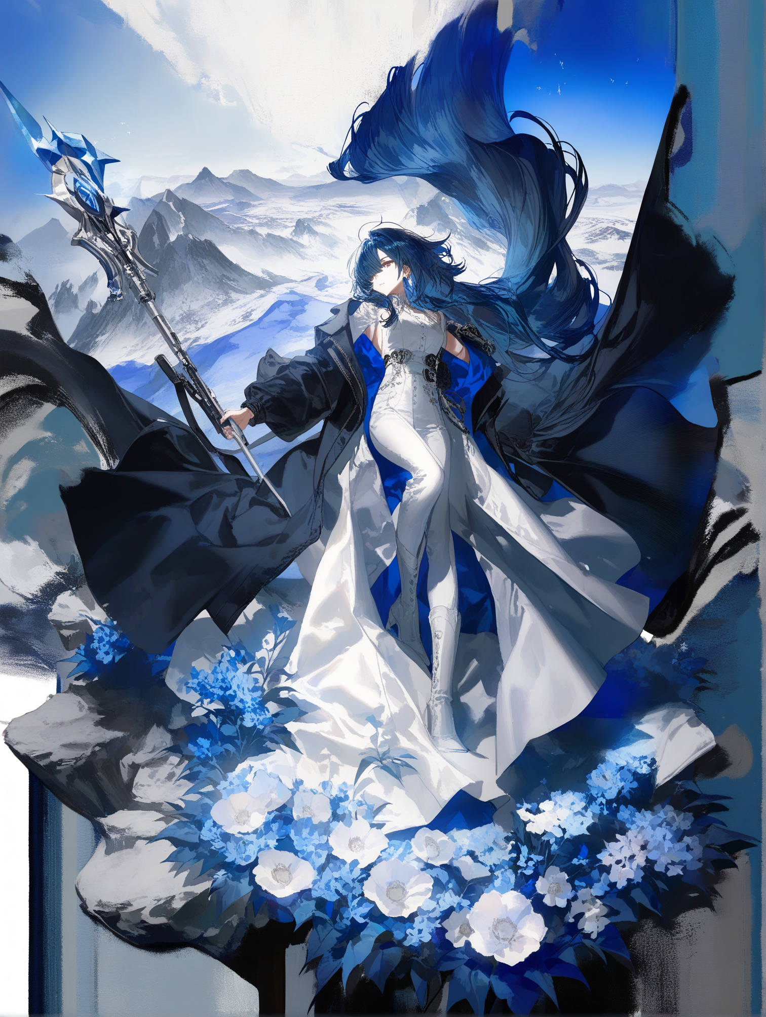 雪山之巅的蓝发女战士