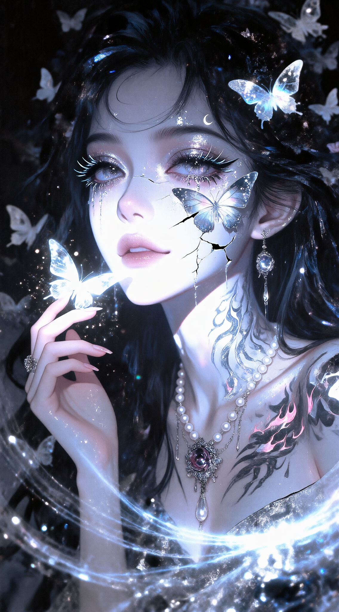 暗夜蝶影中的梦幻华丽人像