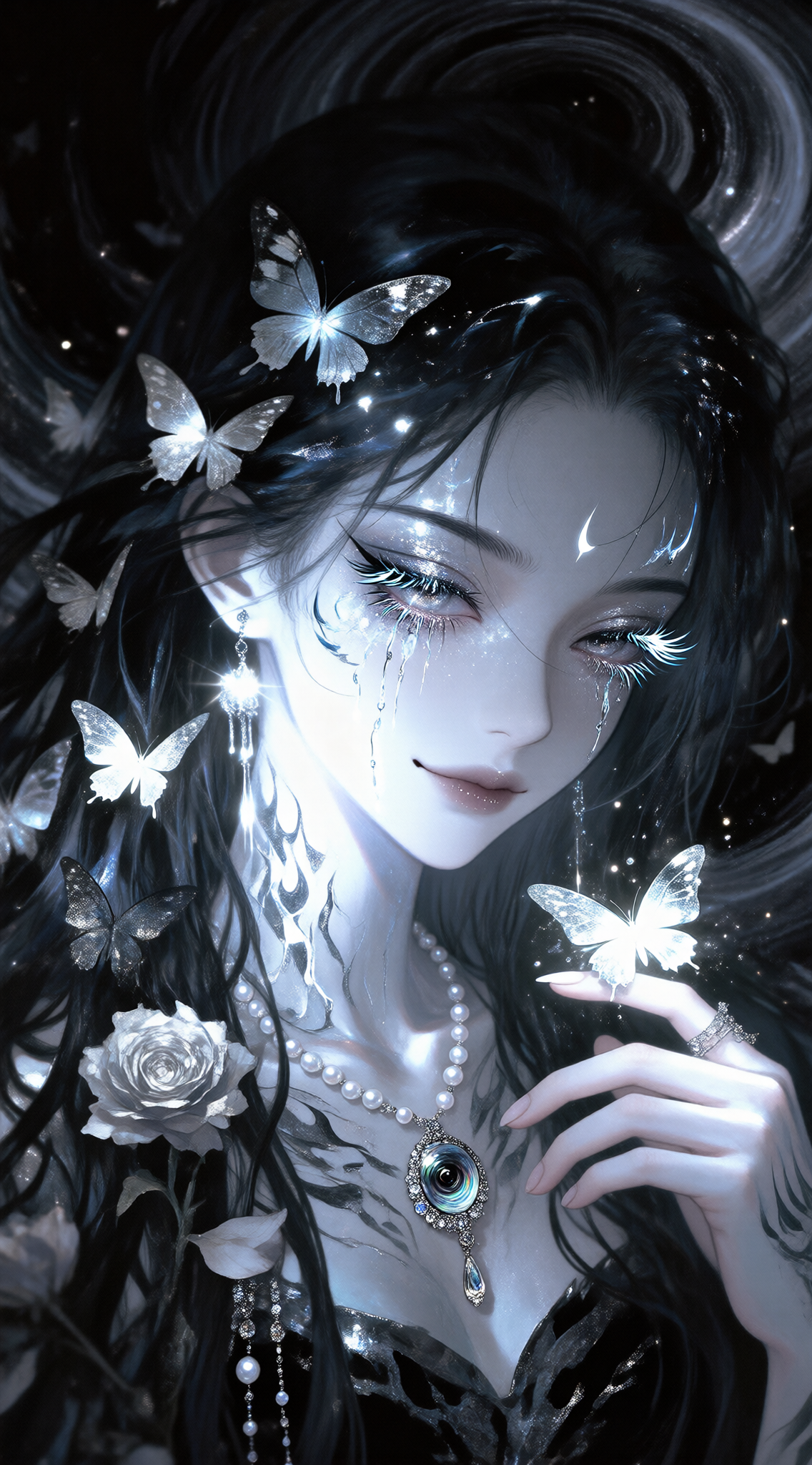 暗夜蝶影中的梦幻华丽人像
