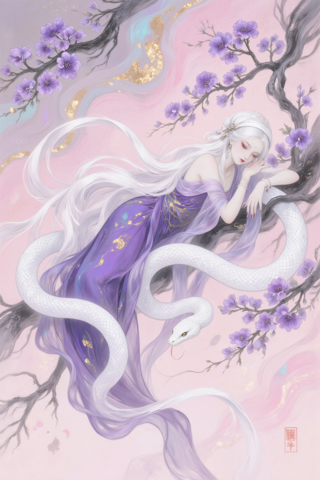 紫藤花间的白发蛇姬