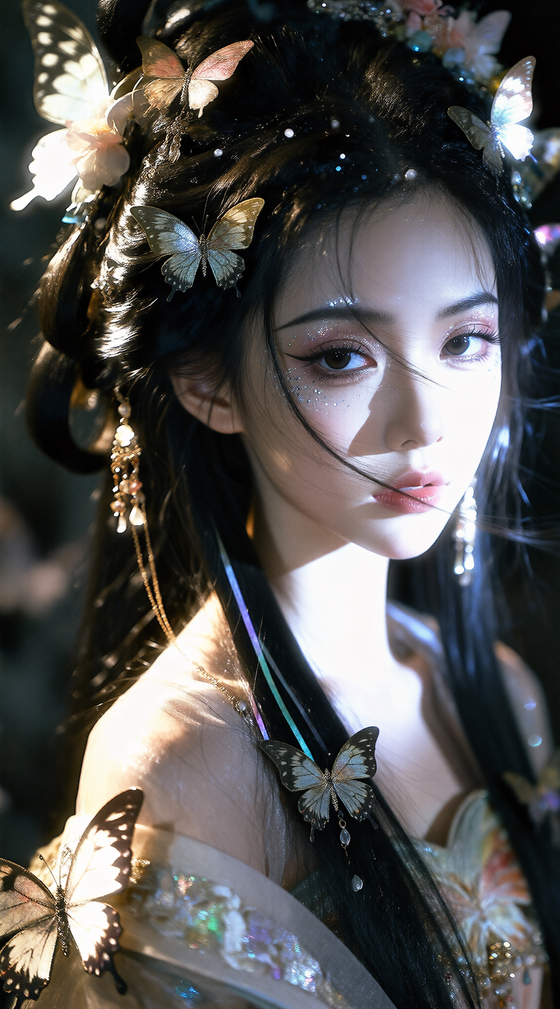 蝶影缭绕的梦幻古风人像