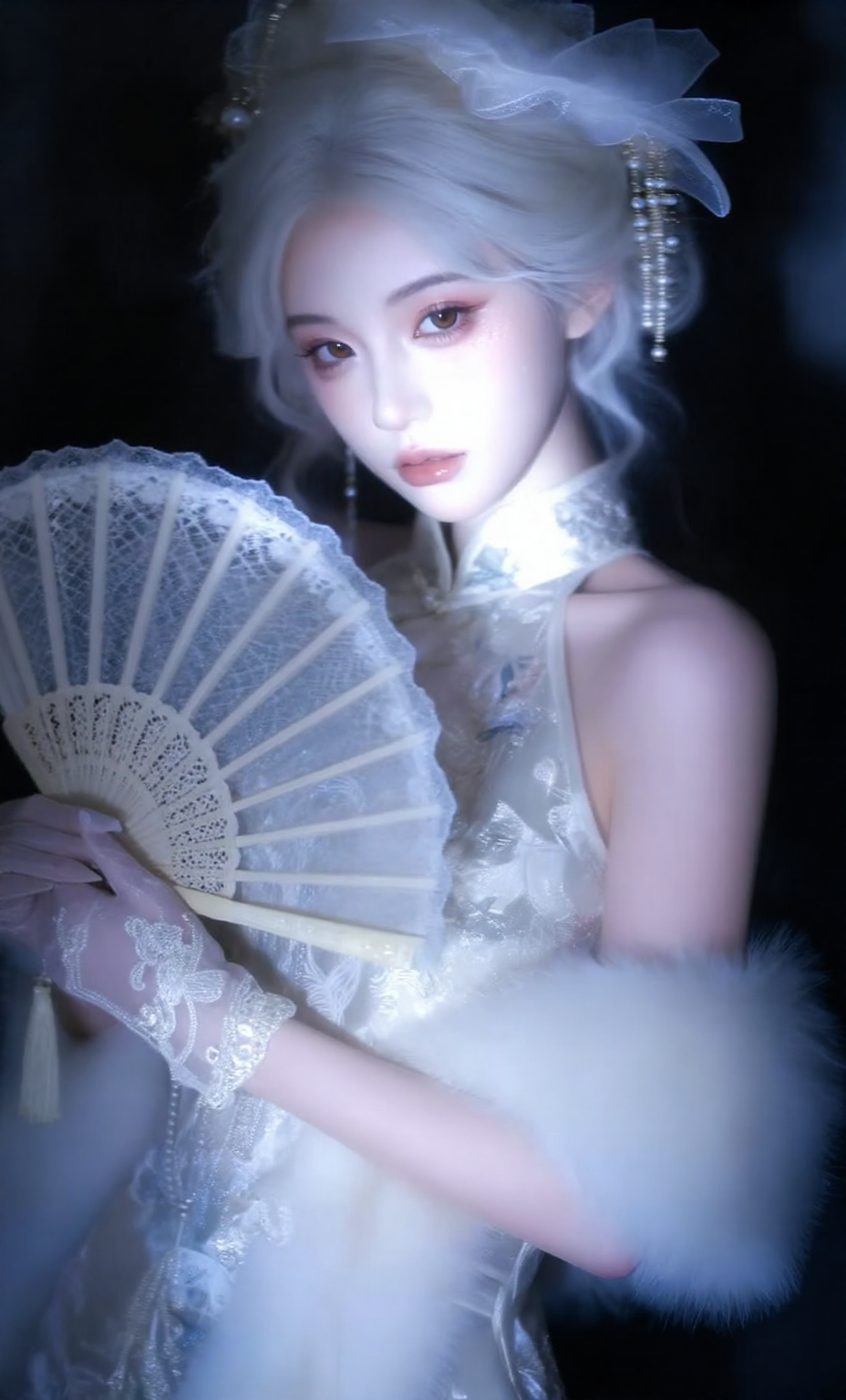 Z-image-白紫华丽的刺绣旗袍服饰