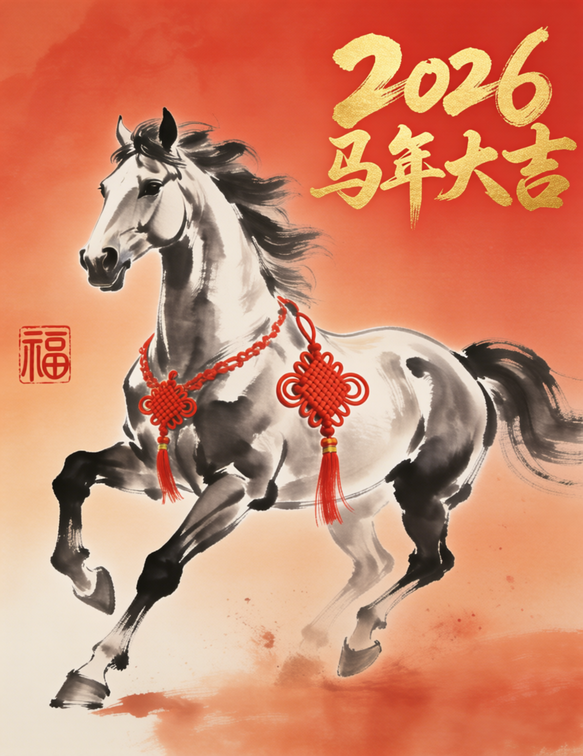 Qwen千文_马到成功马年平面海报设计KV2026年新年海报PPT背景