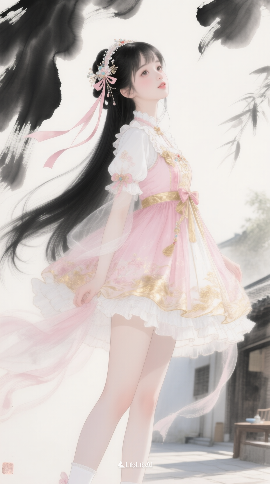水墨风格少女