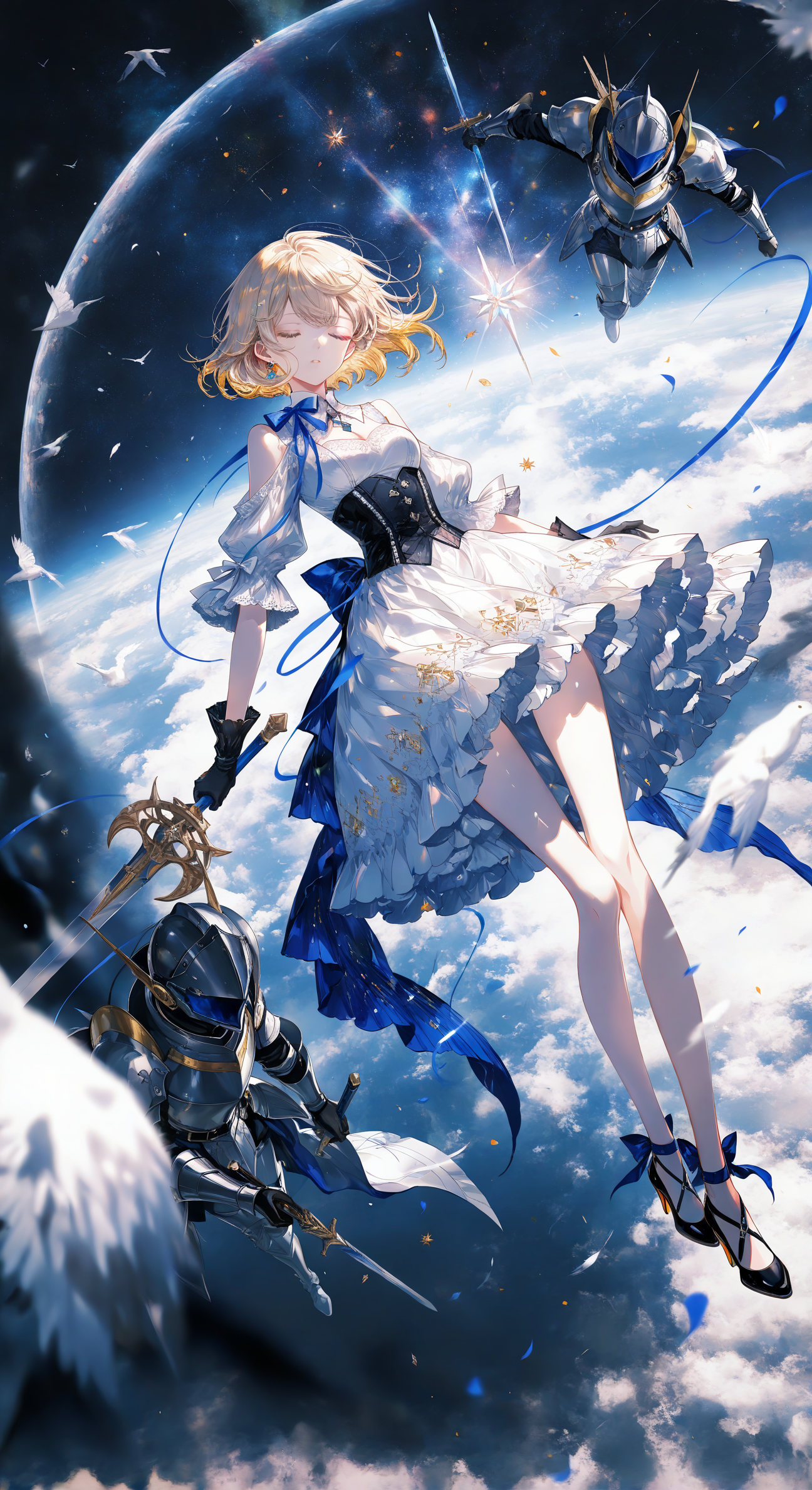 云海之上的蓝白骑士与少女