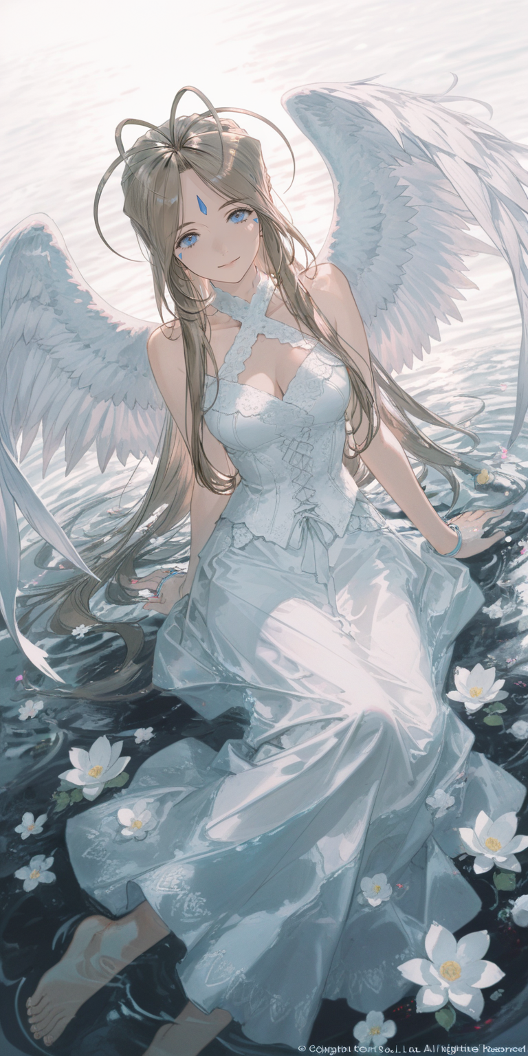 水面之上的白羽天使少女
