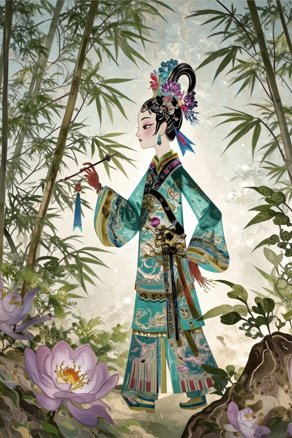 竹林花境中的古风仕女