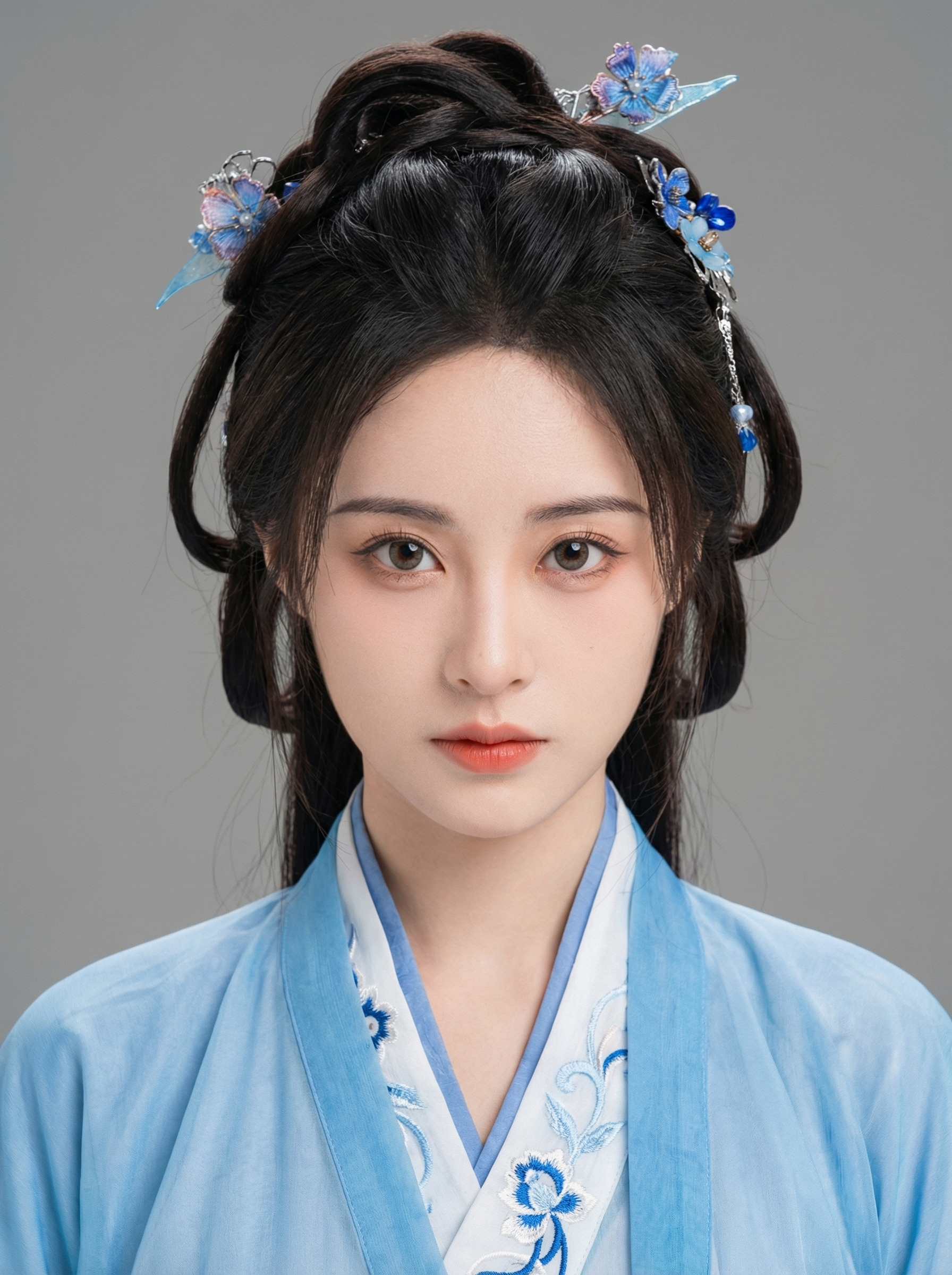 古风蓝衣发饰人像