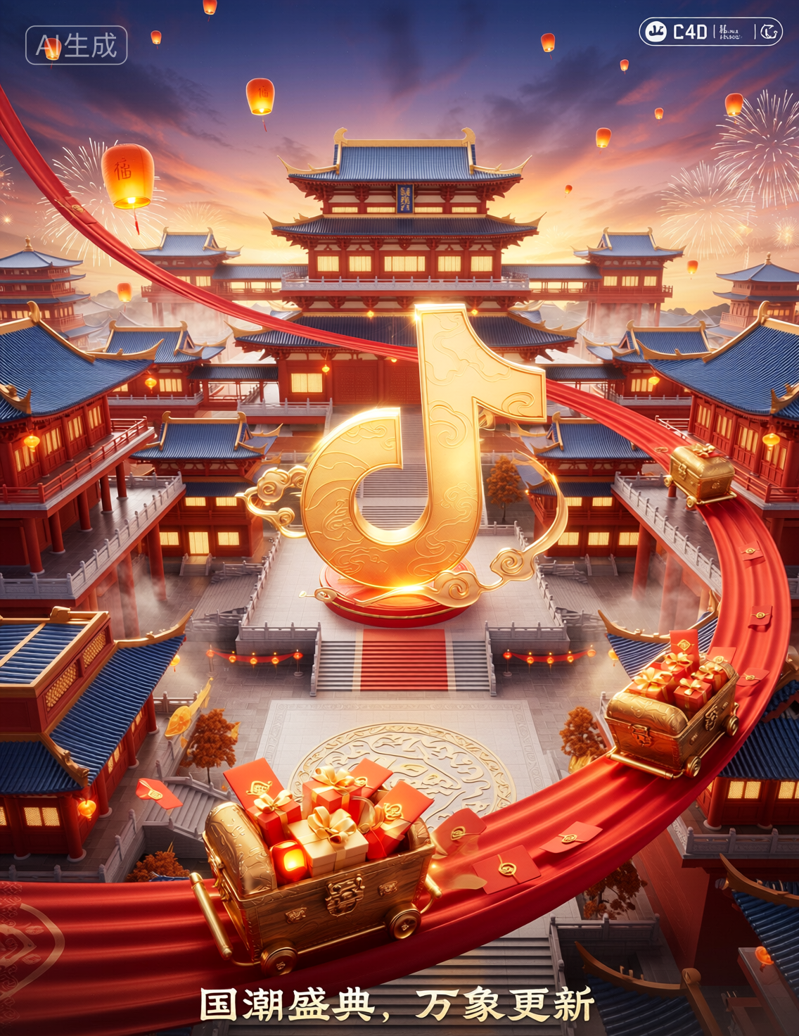 3D电商场景渲染，电商活动海报，活动KV，3DKV海报