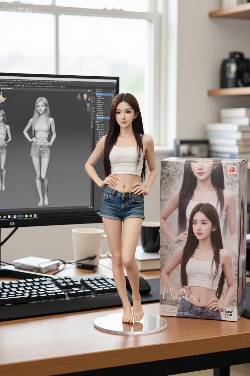 桌面上的二次元少女手办展示场景