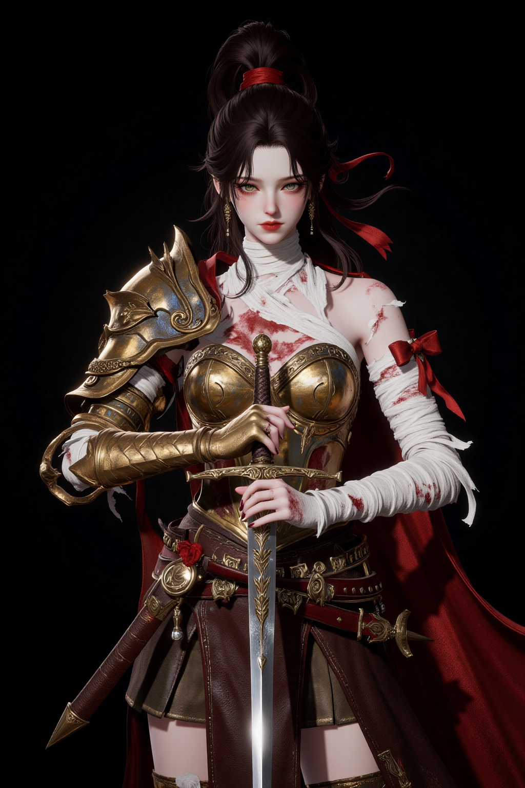 持剑的暗红战甲女武士