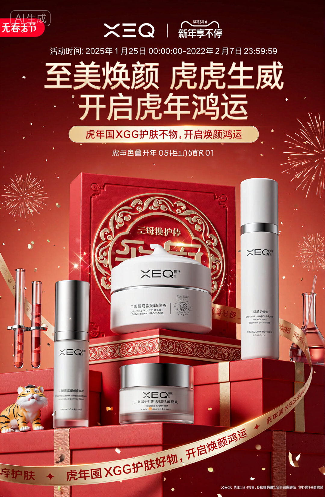 虎年新春护肤品促销海报