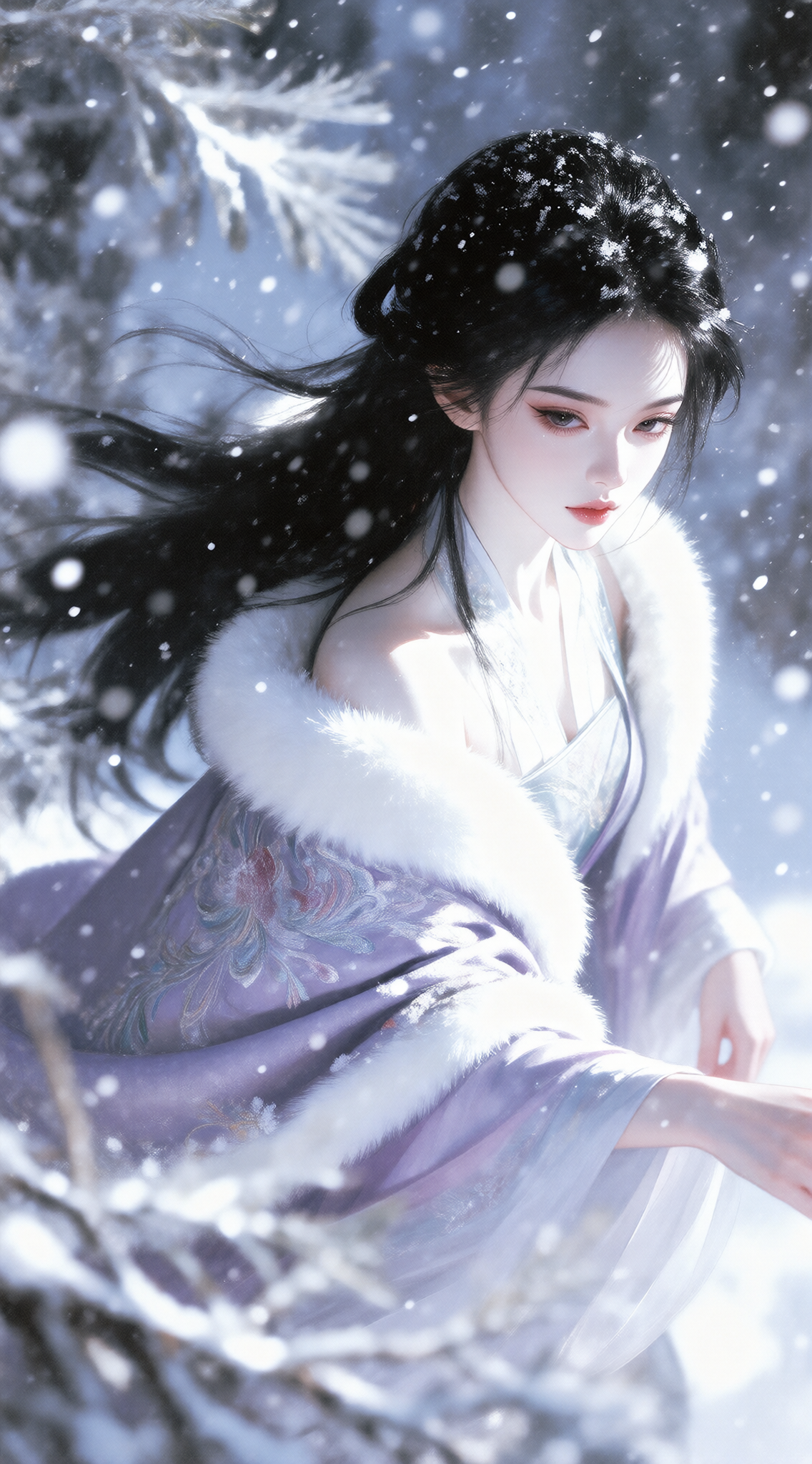 雪夜中飘舞的古风女子