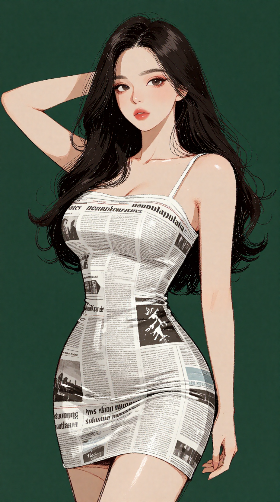 美女-彩墨手绘插画
