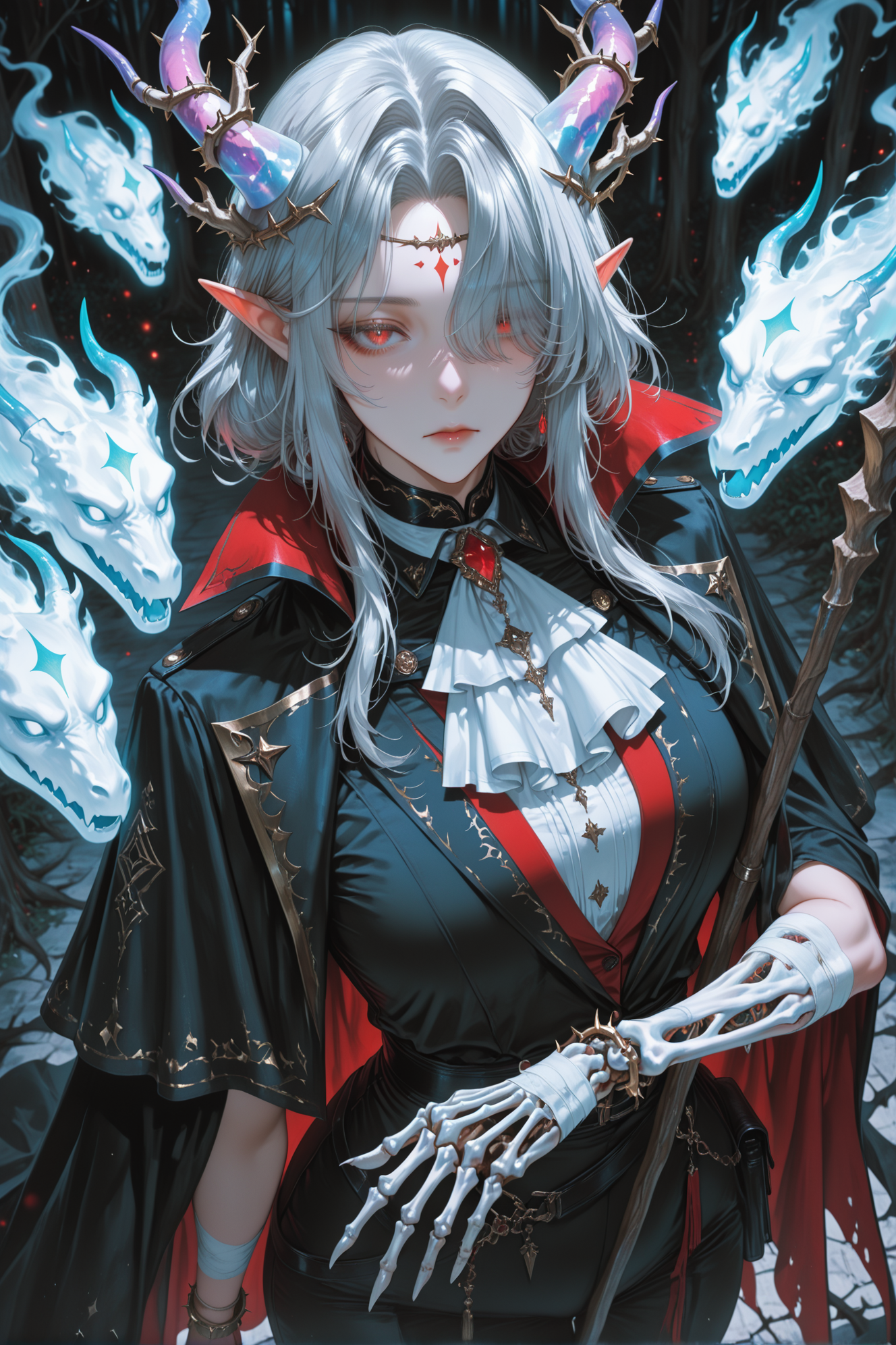 暗黑魔幻风的白发恶魔贵族角色