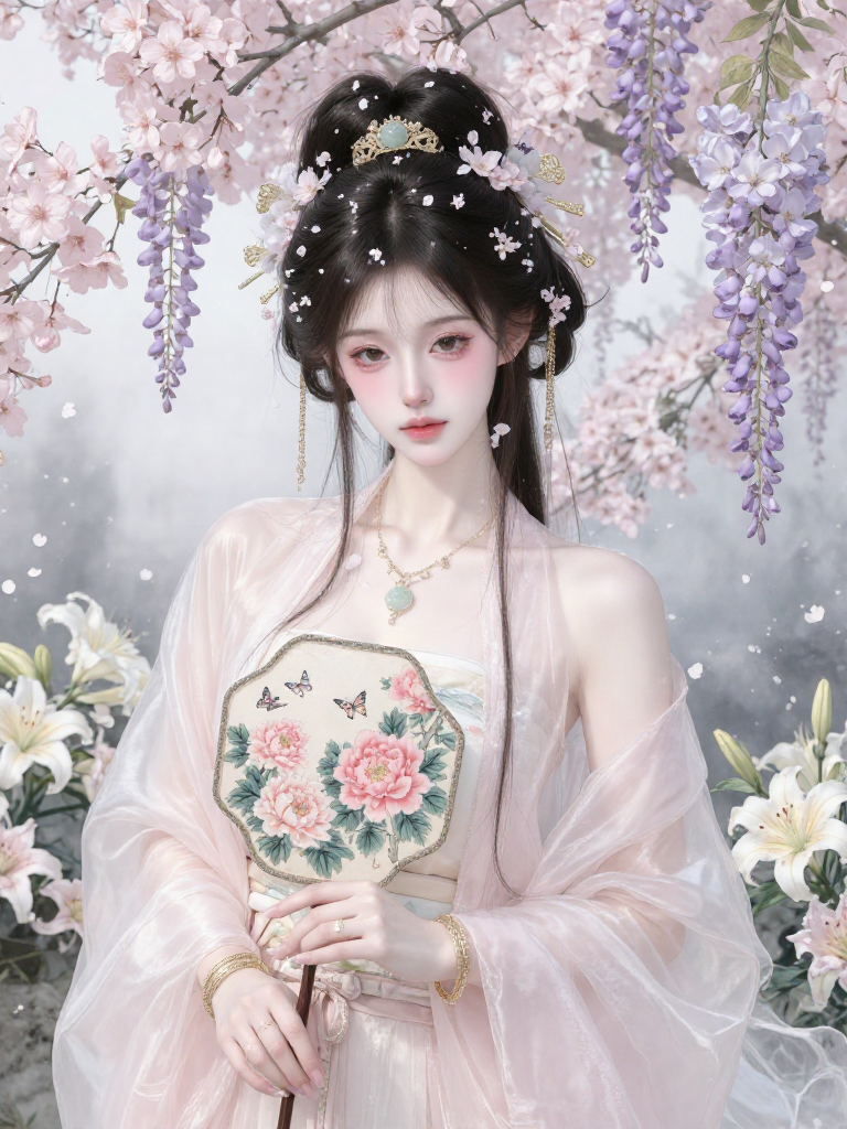 春日花影中的古风仕女