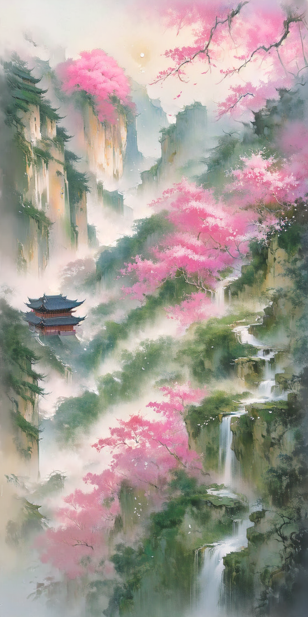 云雾缭绕的桃花仙境山谷