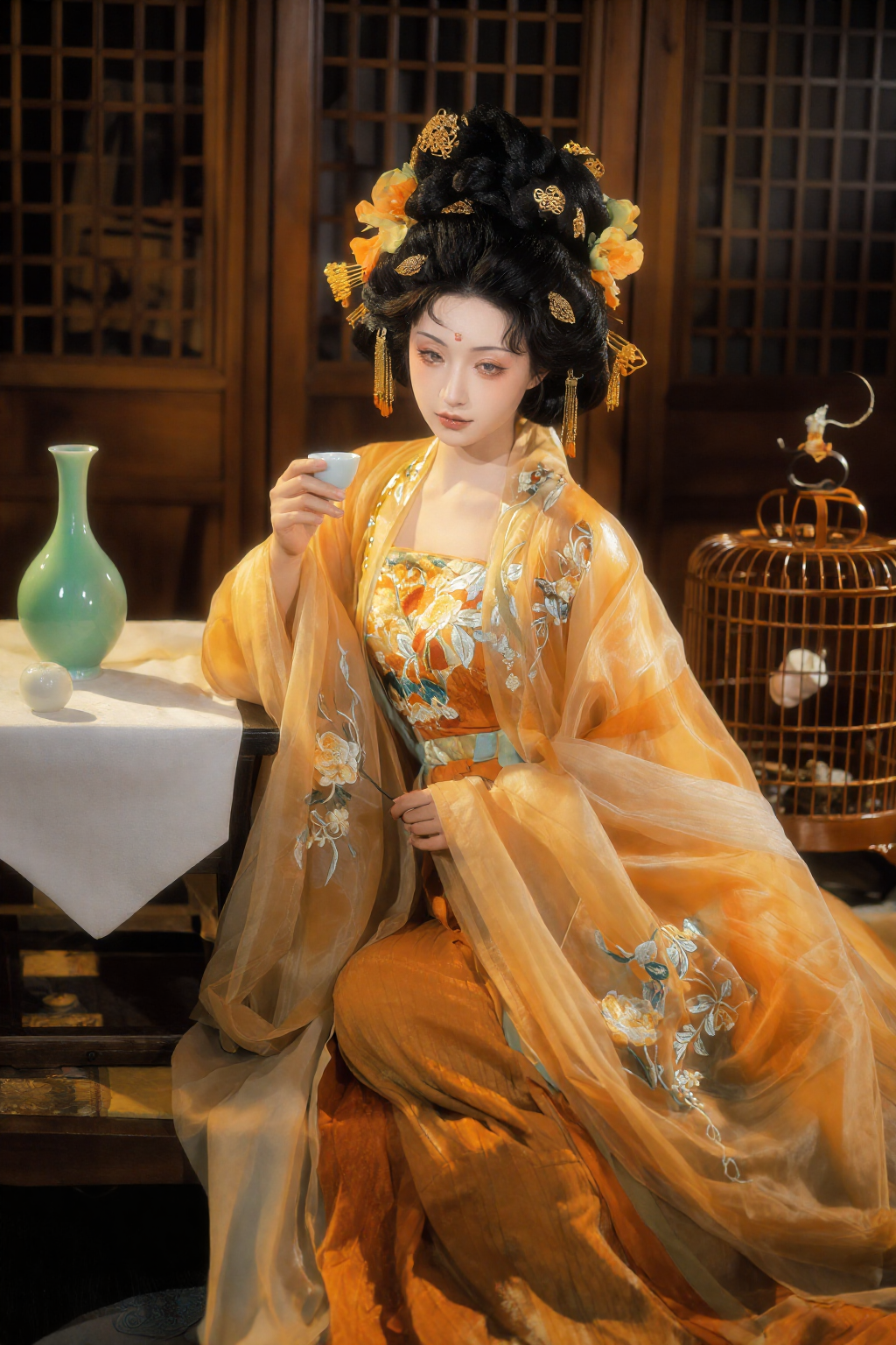 古风华服仕女品茗图