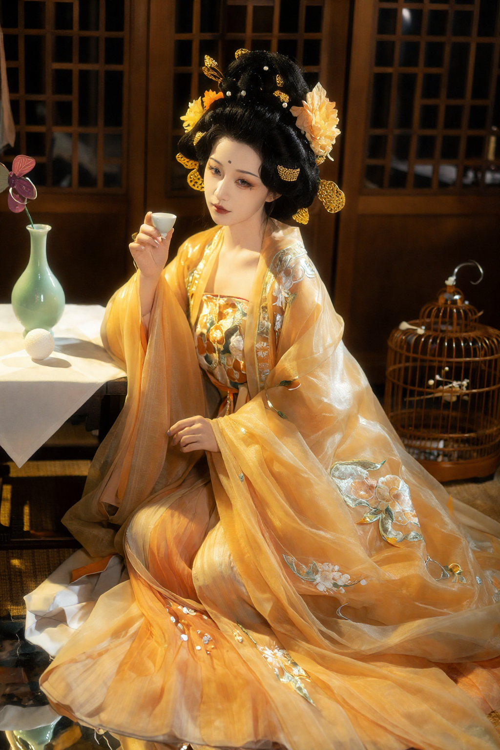 古风华服仕女品茗图