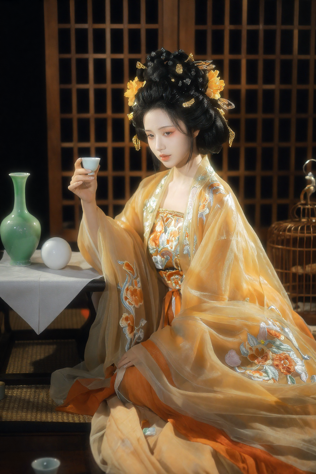 古风华服仕女品茗图