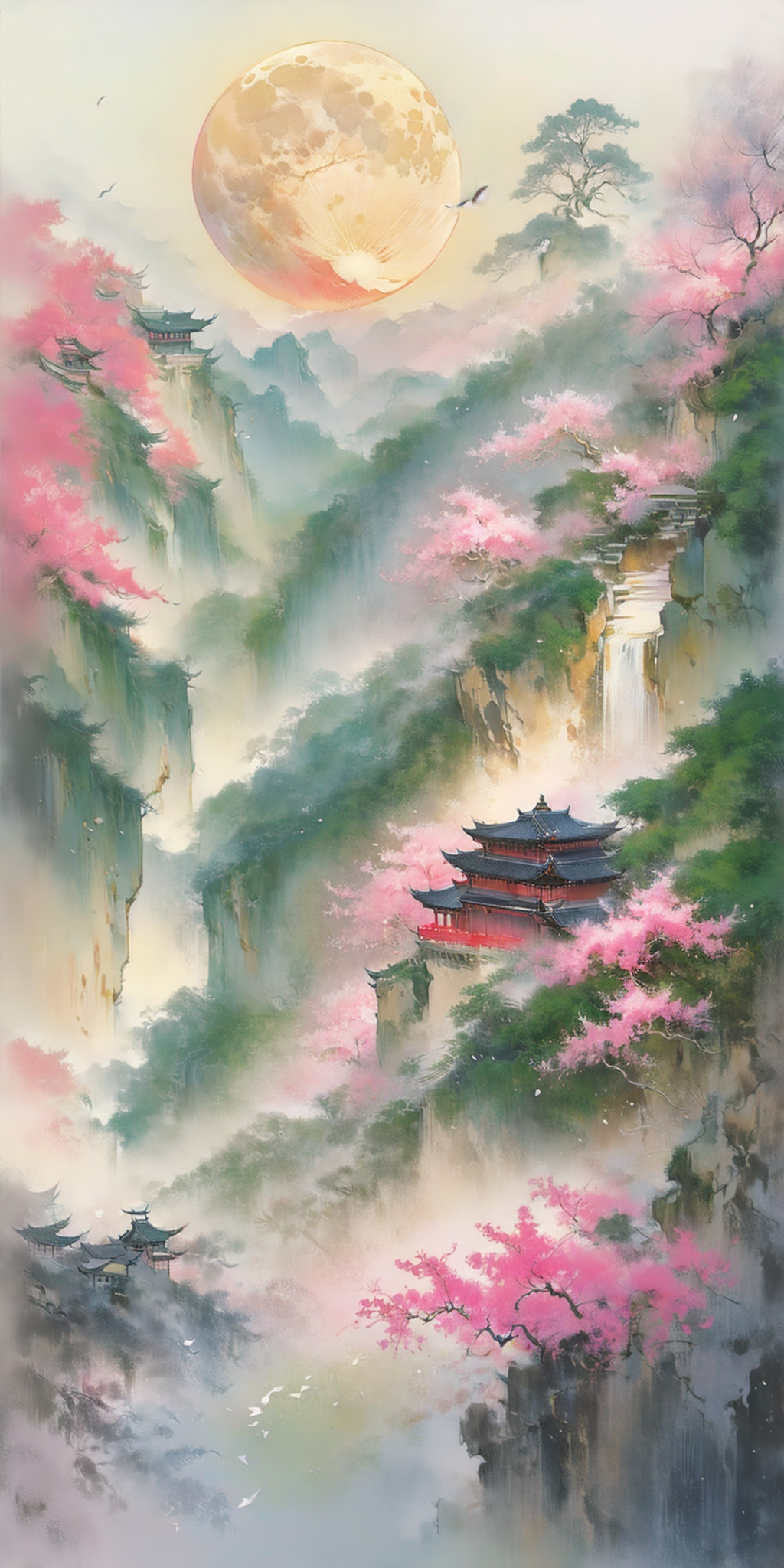 云雾缭绕的桃花仙境山谷