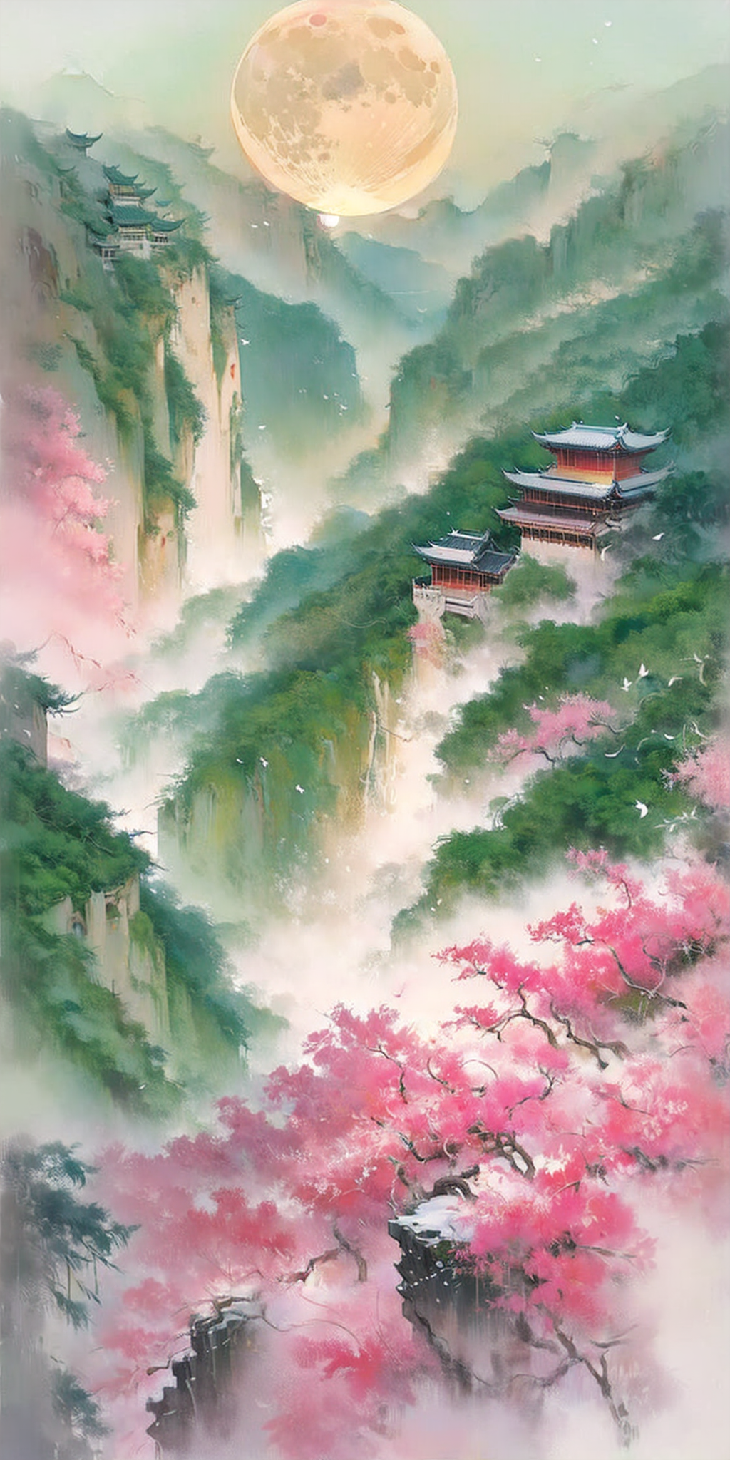 云雾缭绕的桃花仙境山谷