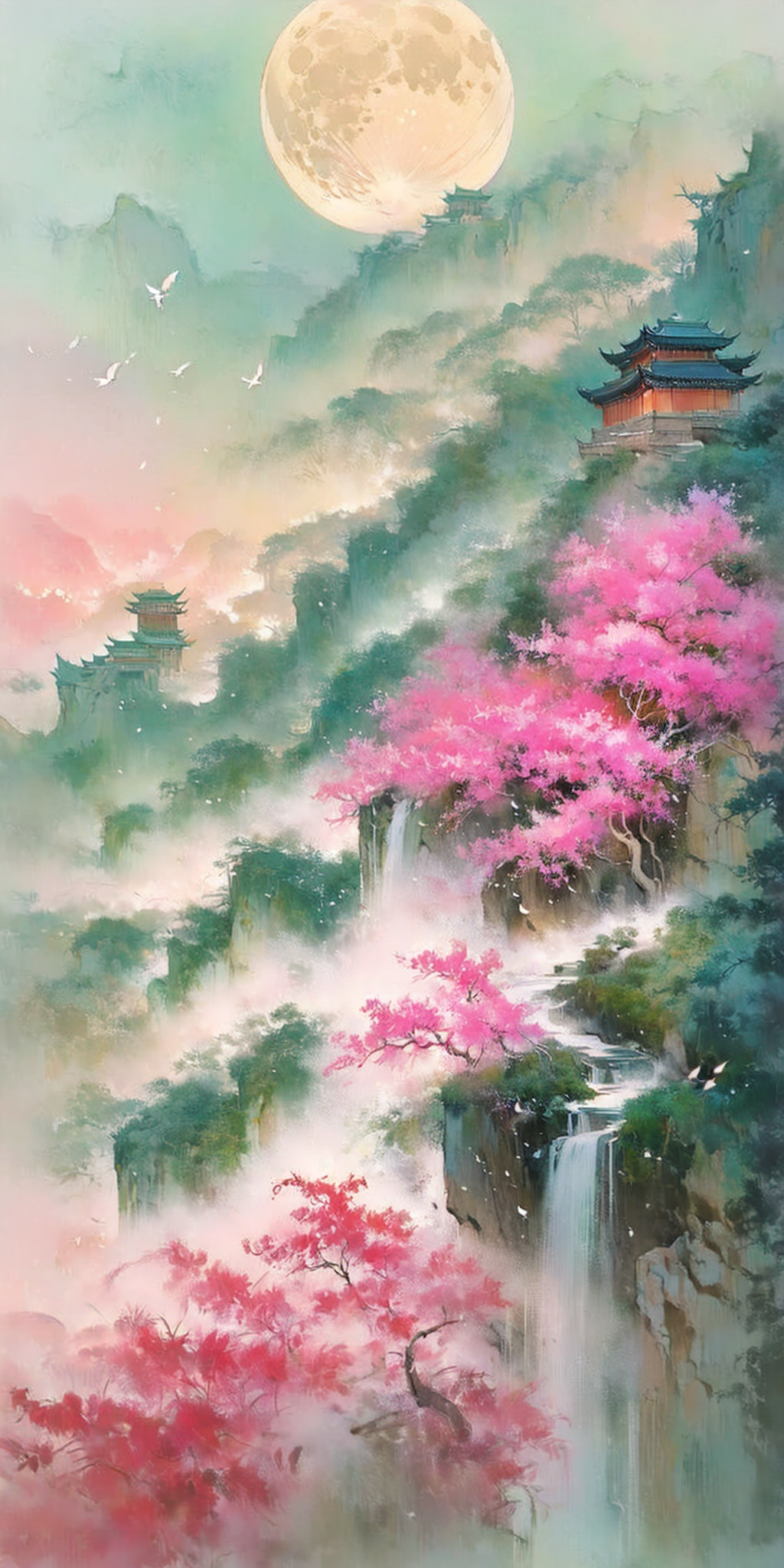 云雾缭绕的桃花仙境山谷