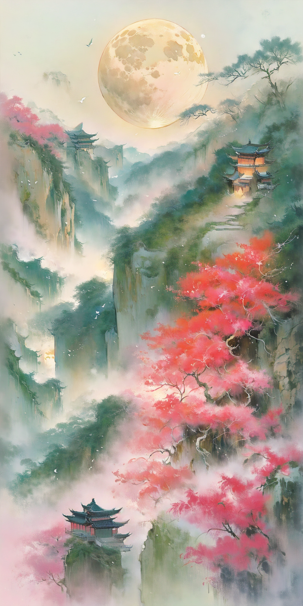 云雾缭绕的桃花仙境山谷
