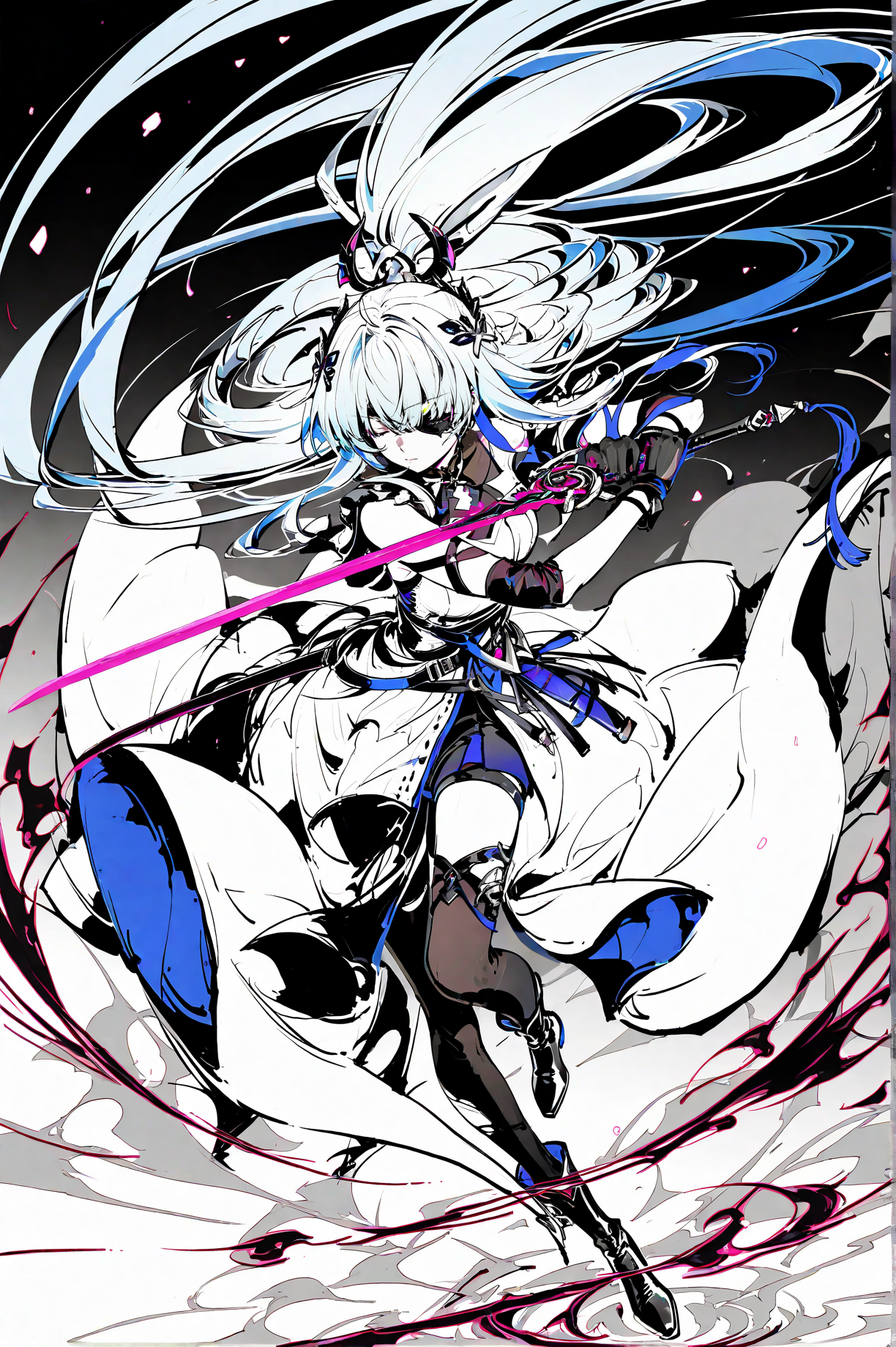白发双马尾战斗少女的高速斩击
