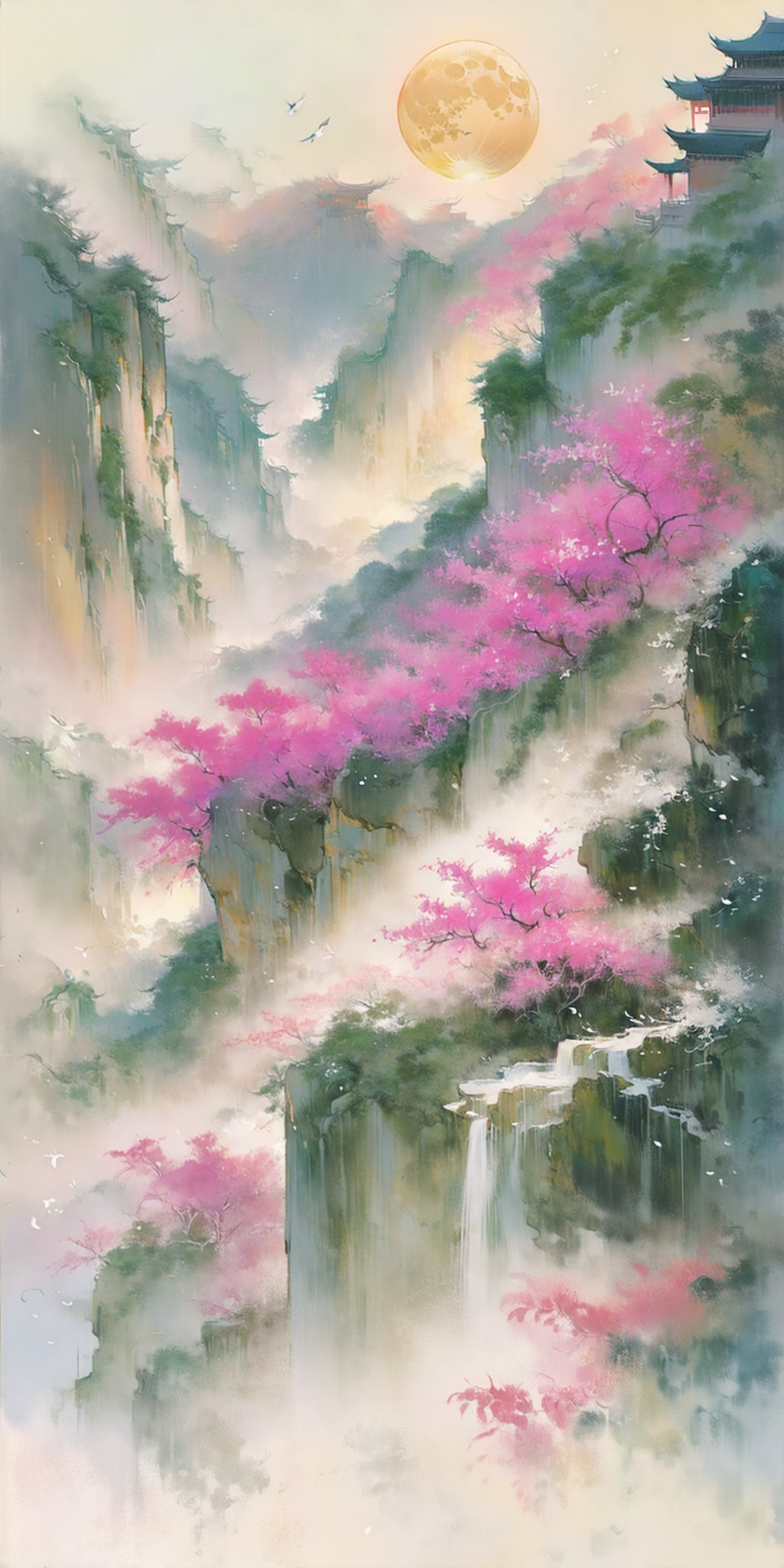 云雾缭绕的桃花仙境山谷