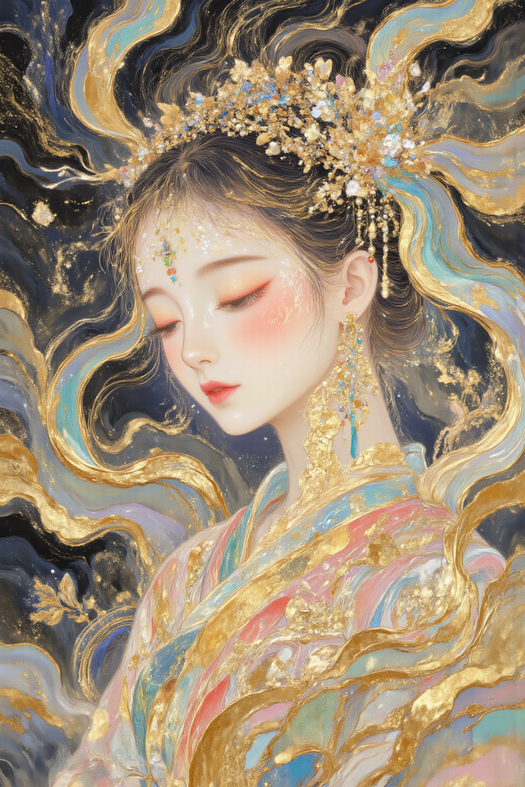 金箔流光中的古典华服仕女