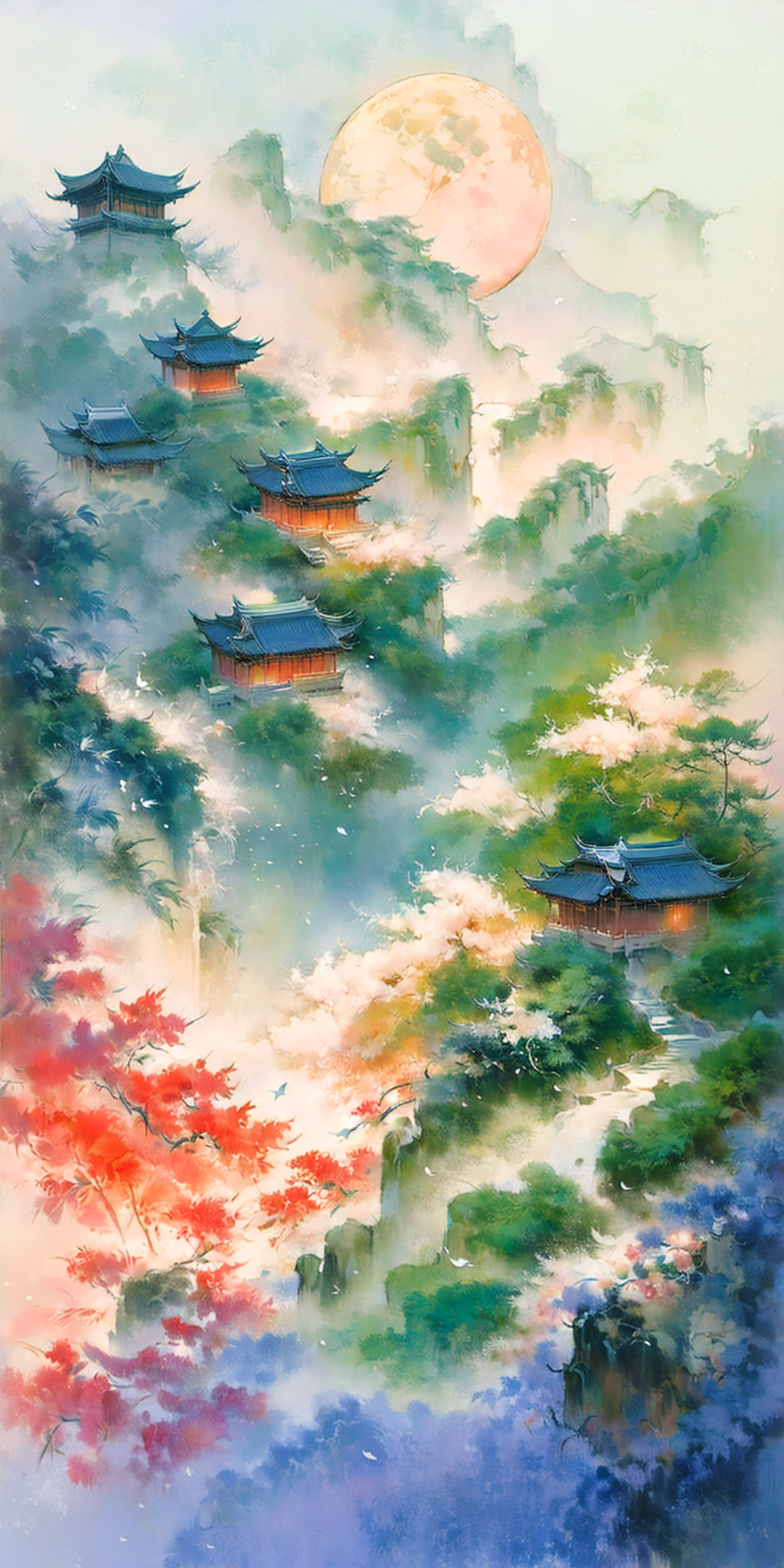 云雾仙境中的古风山水楼阁
