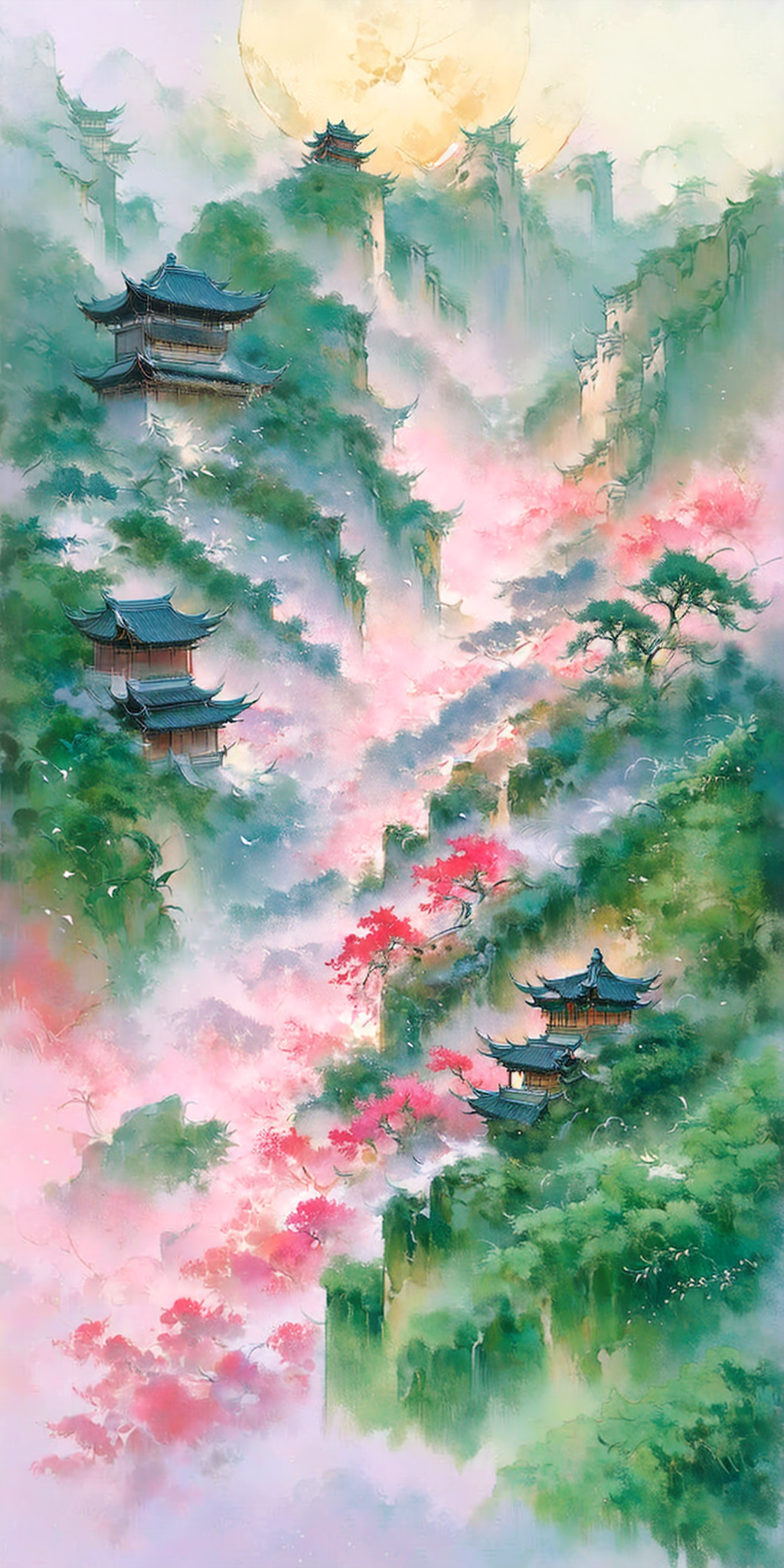 云雾仙境中的古风山水楼阁