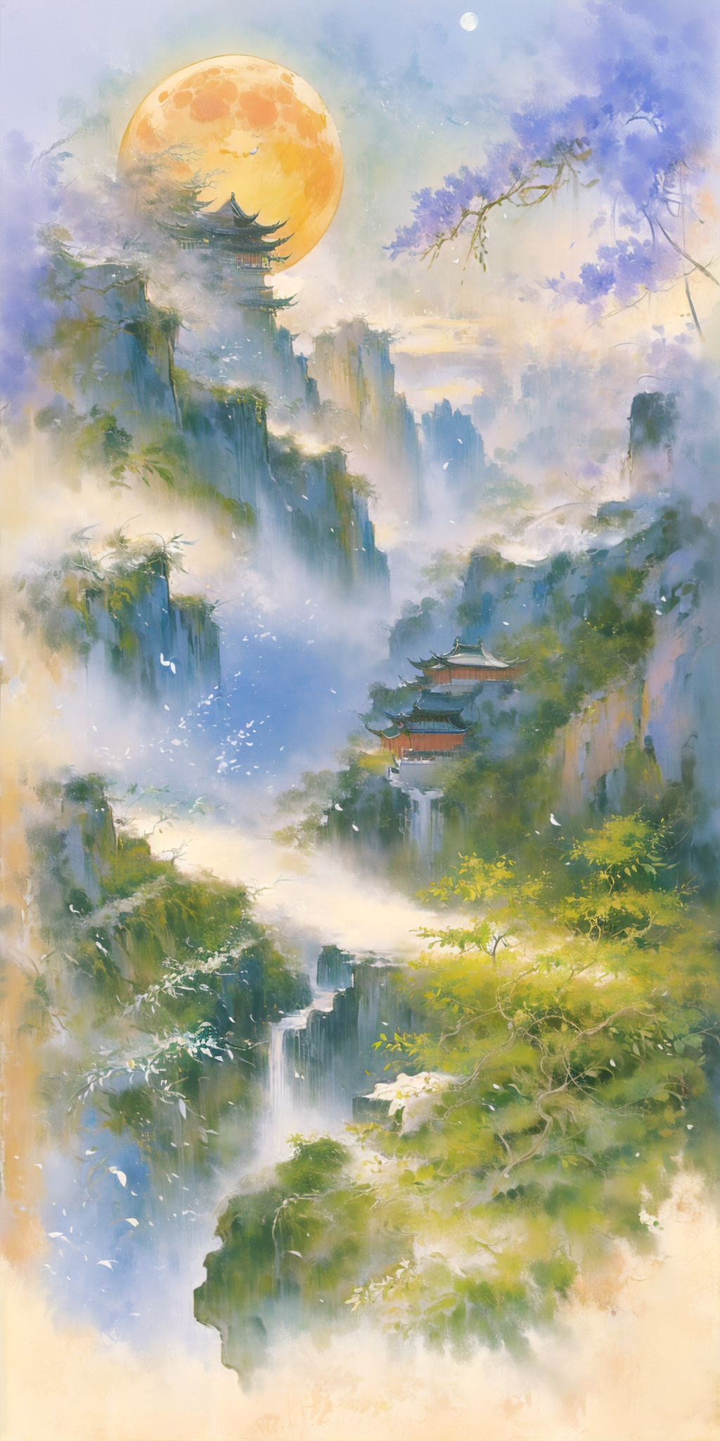 云雾缭绕的仙境山水与古风楼阁