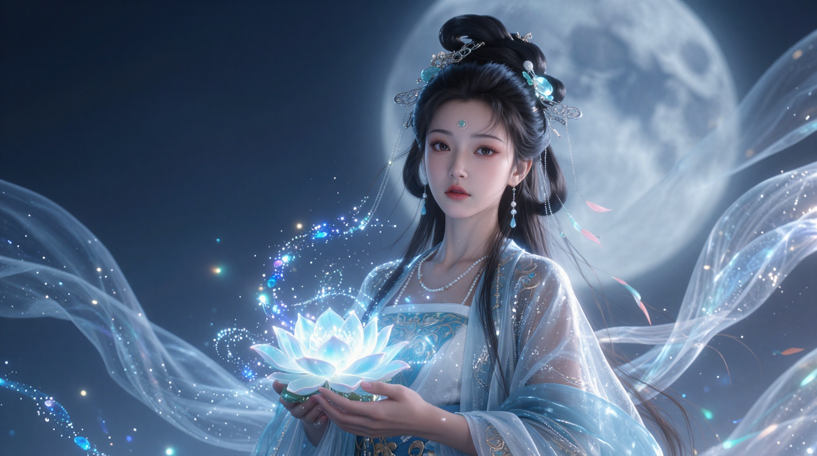 月下仙姿与灵光莲花
