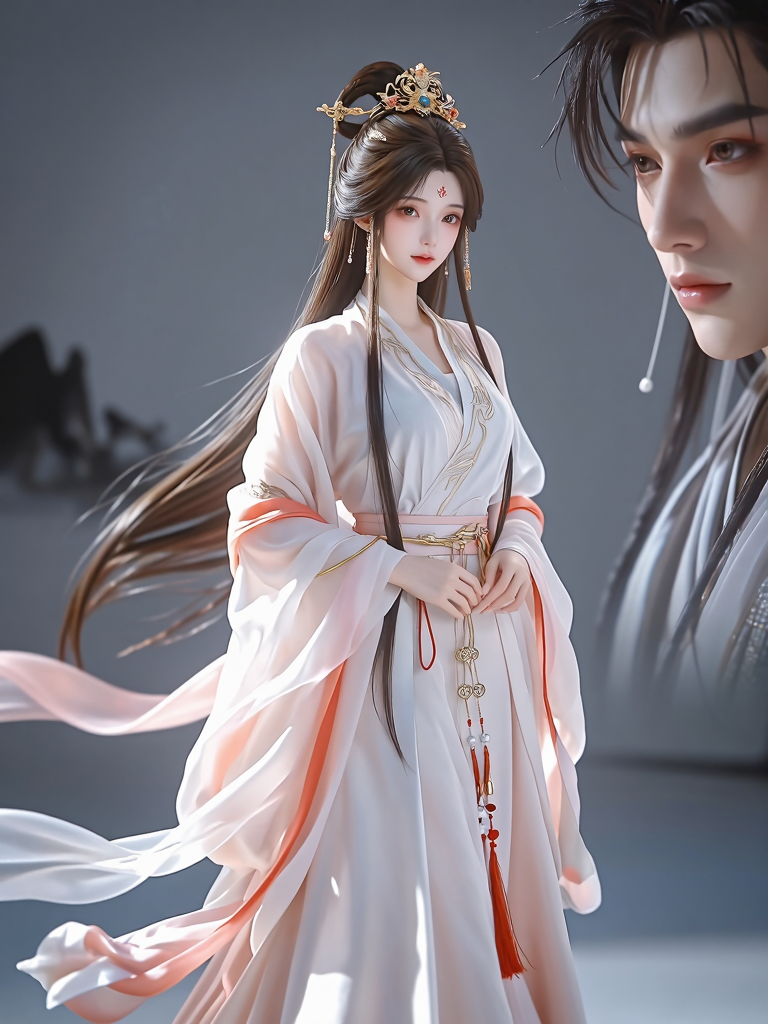 厚涂插画cg，古风人像